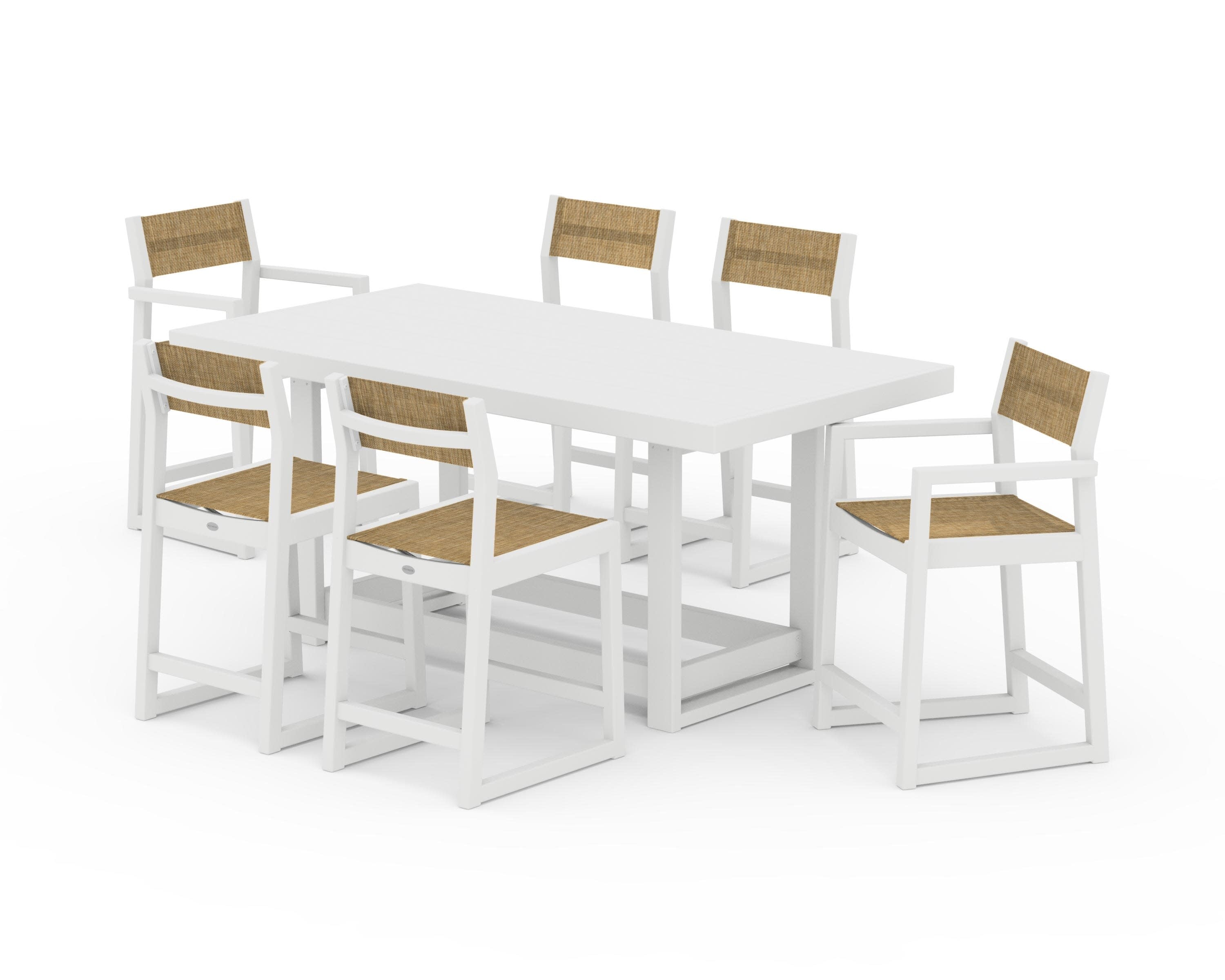 EDGE Sling 7-Piece Counter Table Set in White / Burlap Sling