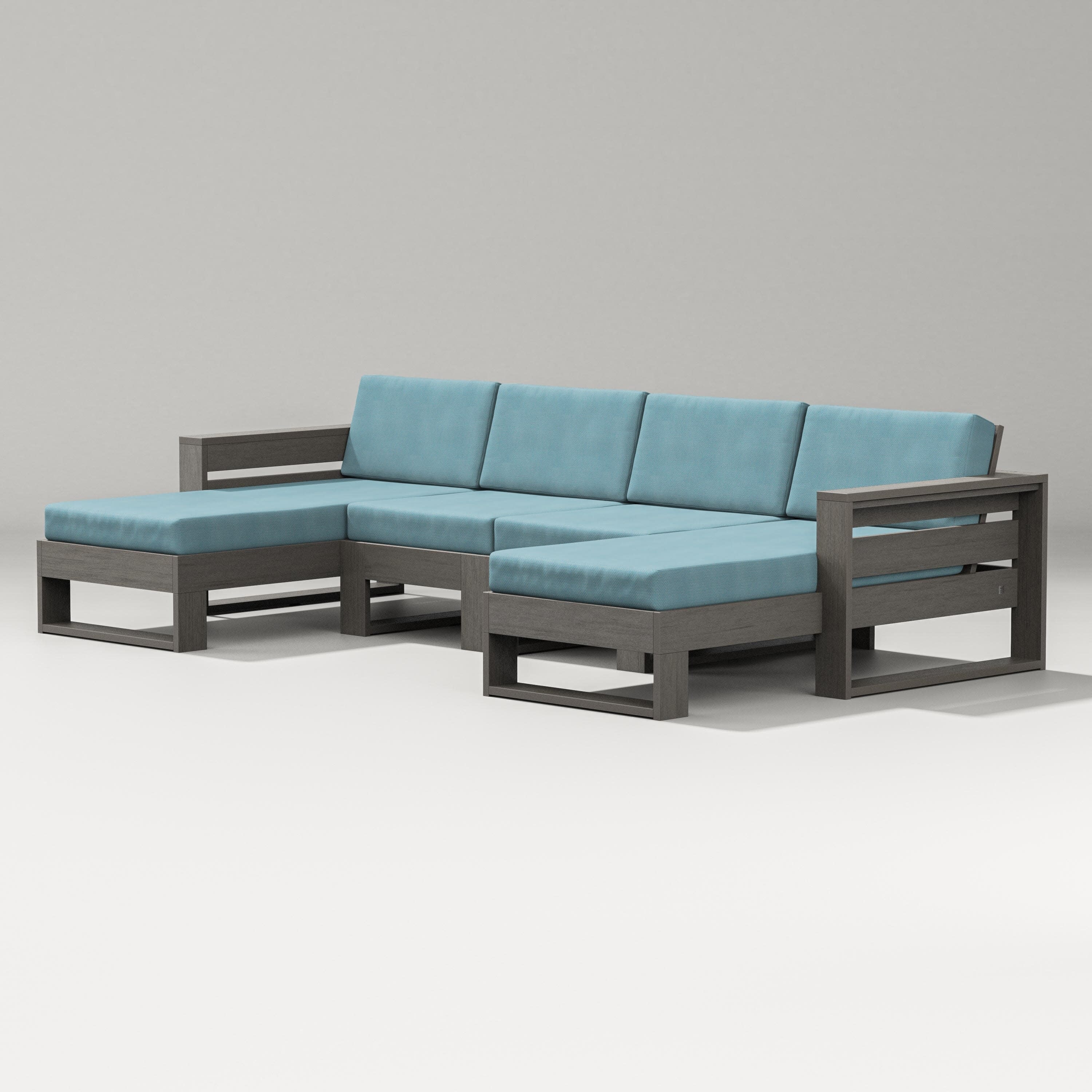 Latitude Double Chaise Sectional in Driftwood / Lattice Sky Blue