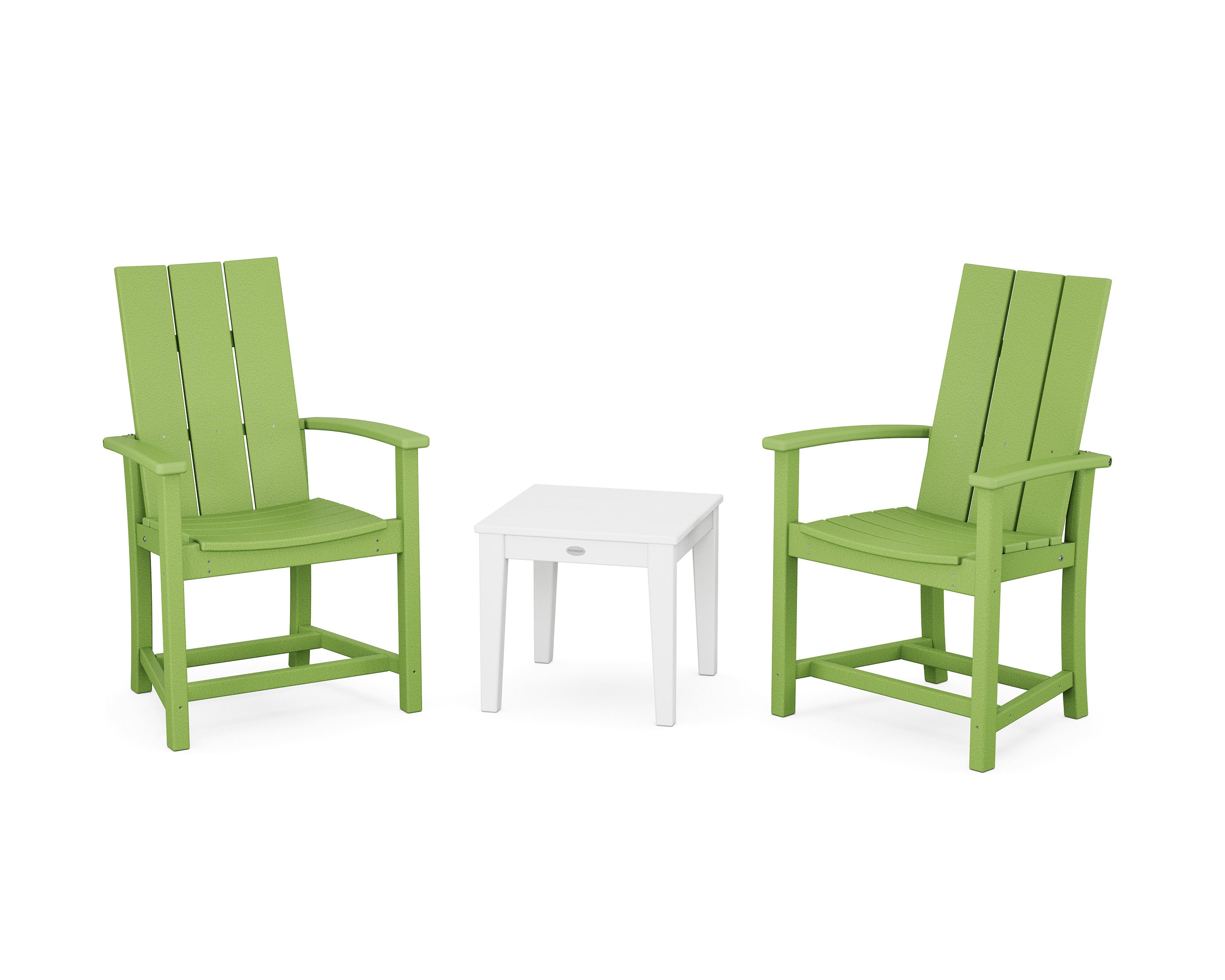 Modern 3-Piece Upright Adirondack Chair Set in Lime / White
