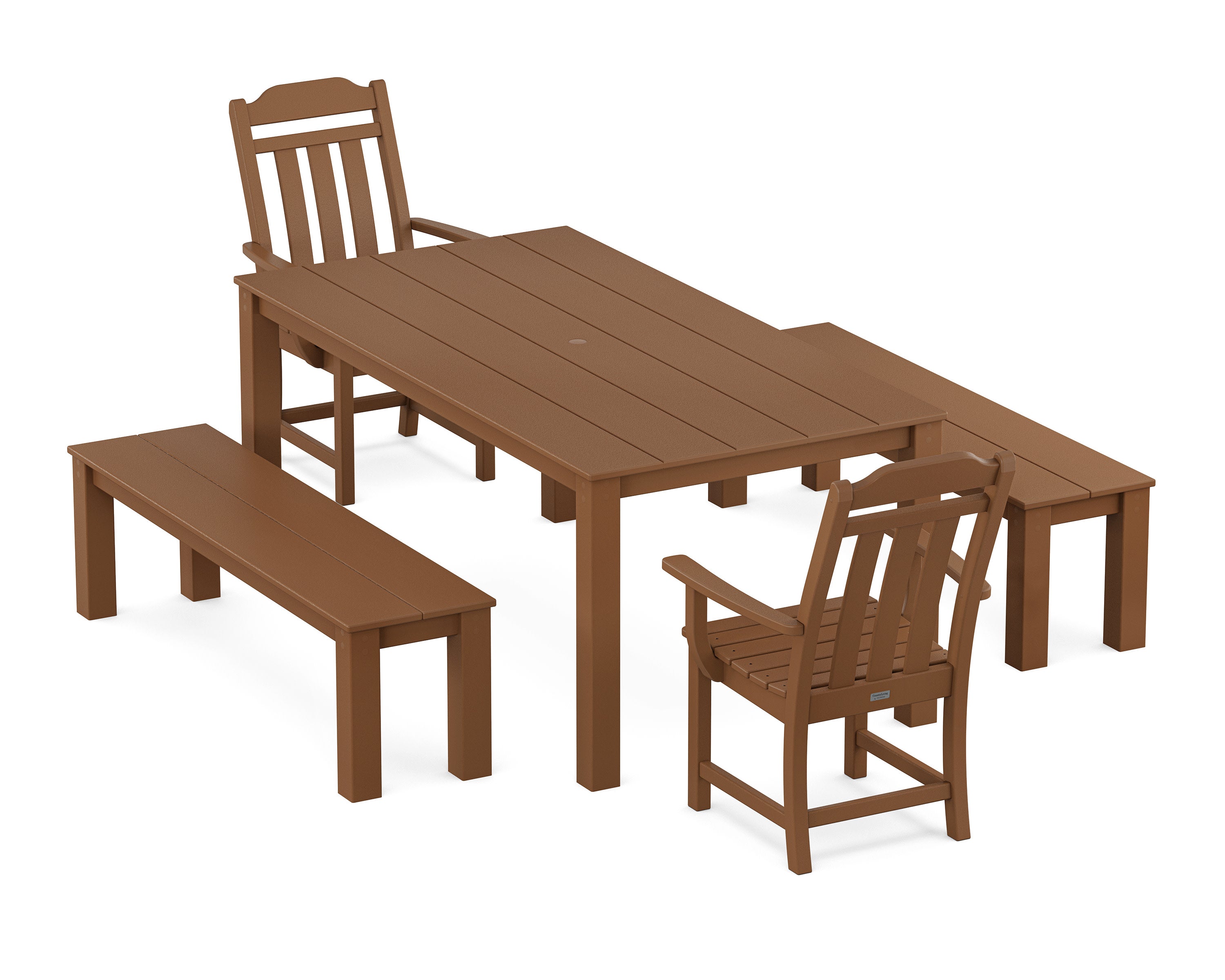 Cottage 5-Piece Parsons Dining Set with Benches in Teak