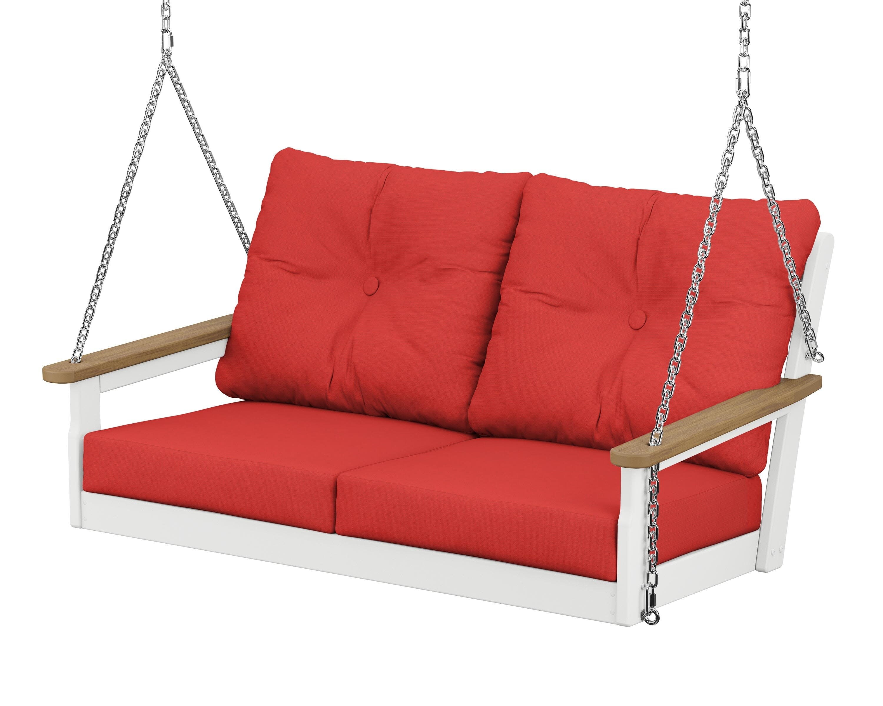 Vineyard Deep Seating Swing in White / Natural / Crimson Linen
