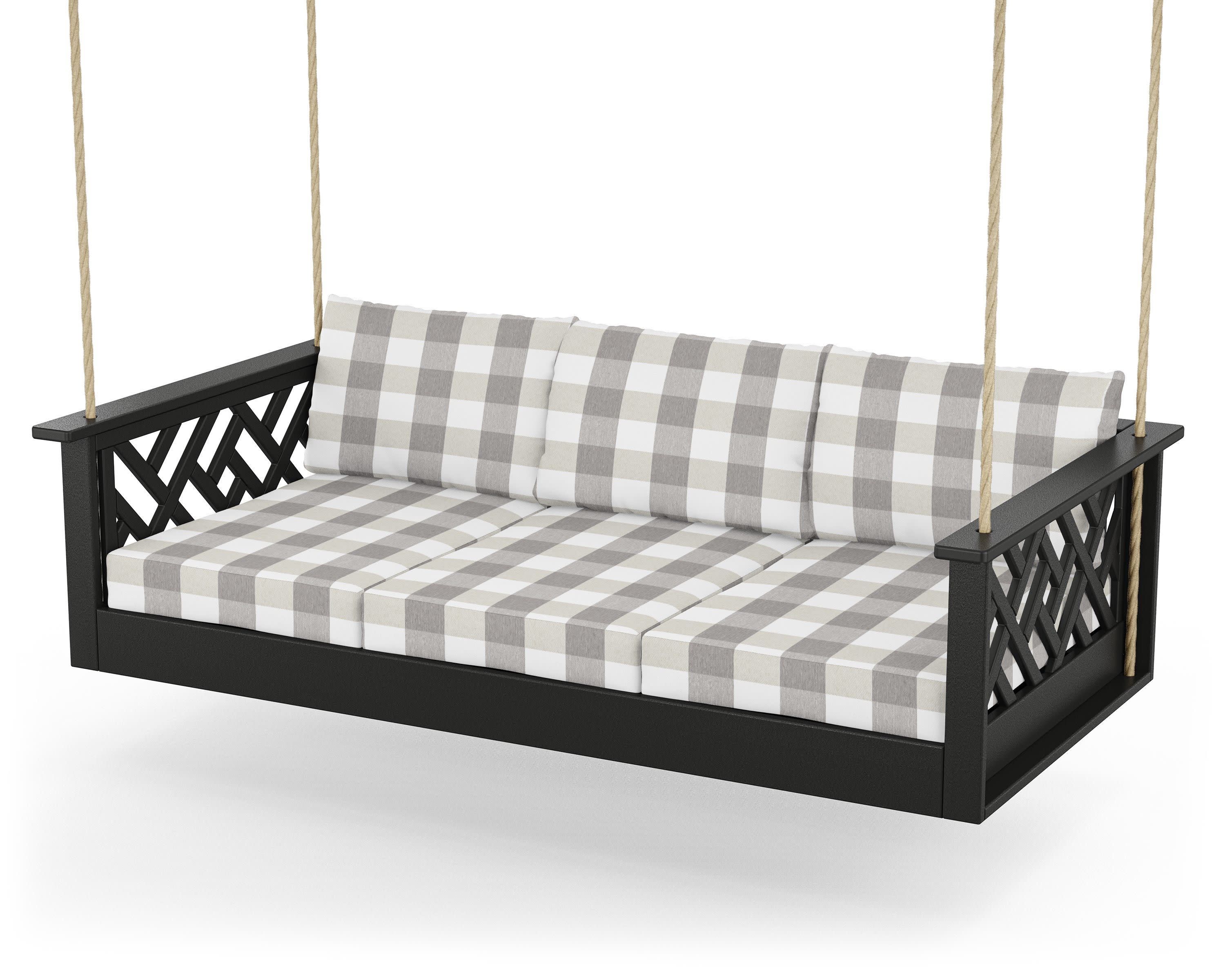 Chippendale Daybed Swing in Black / Buffalo Plaid Grey Mist