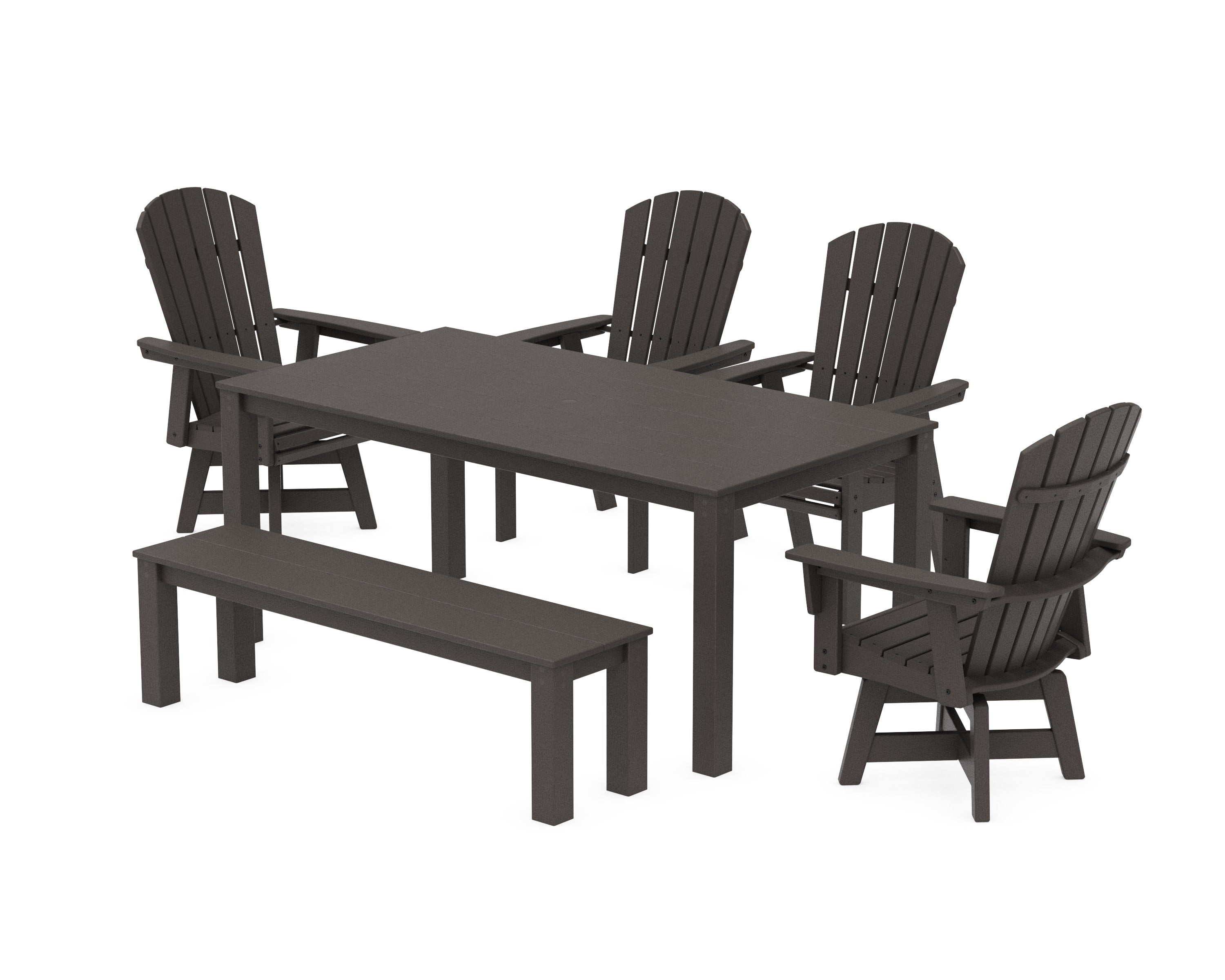 Nautical Curveback Adirondack Swivel 6-Piece Parsons Dining Set with Bench in Vintage Coffee
