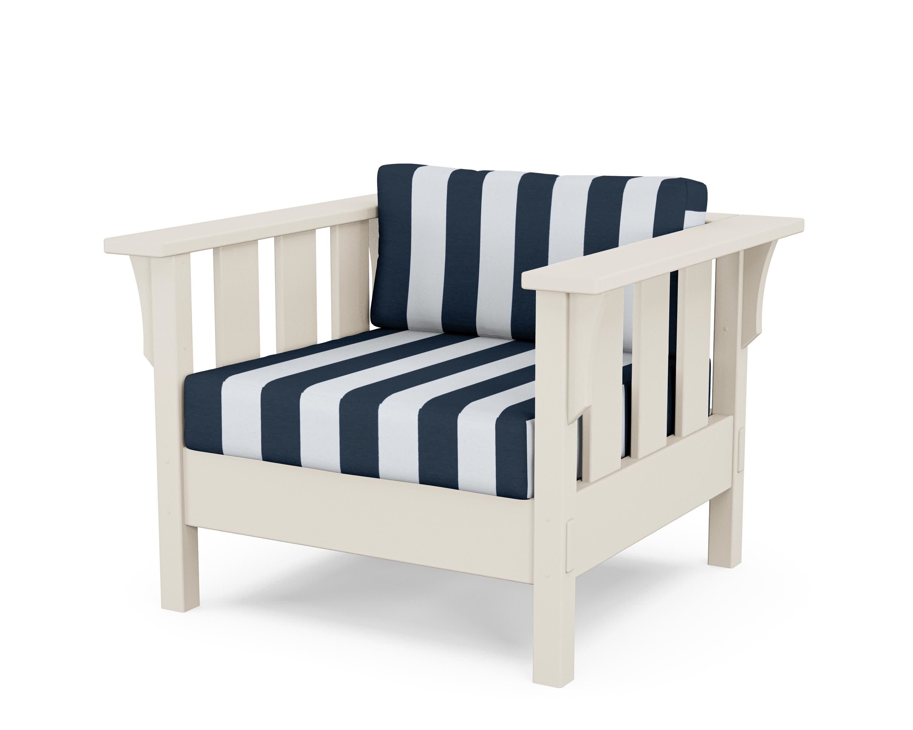 Acadia Deep Seating Chair in Sand / Cabana Stripe Marine Indigo