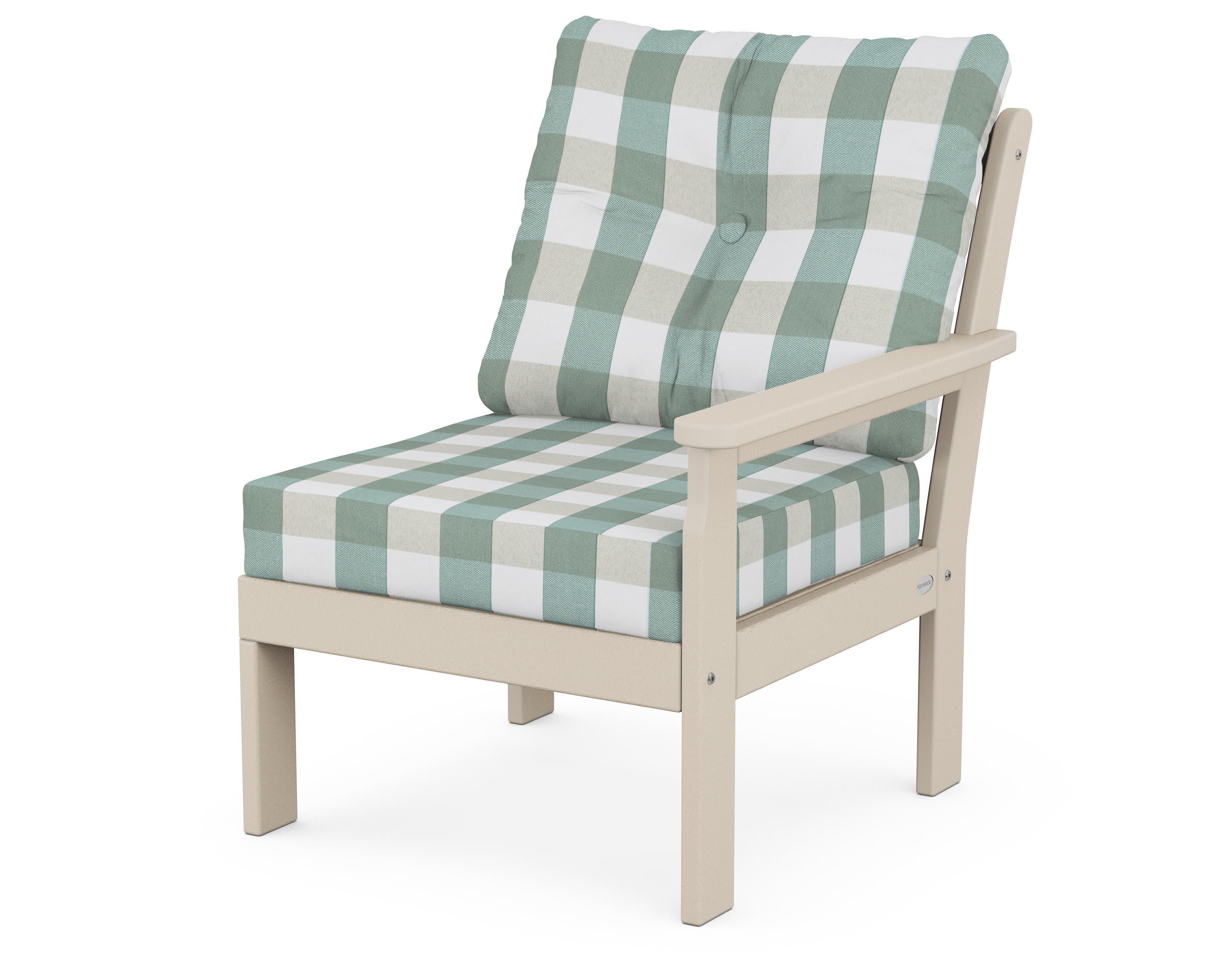 Vineyard Modular Right Arm Chair in Sand / Buffalo Plaid Glacier Spa