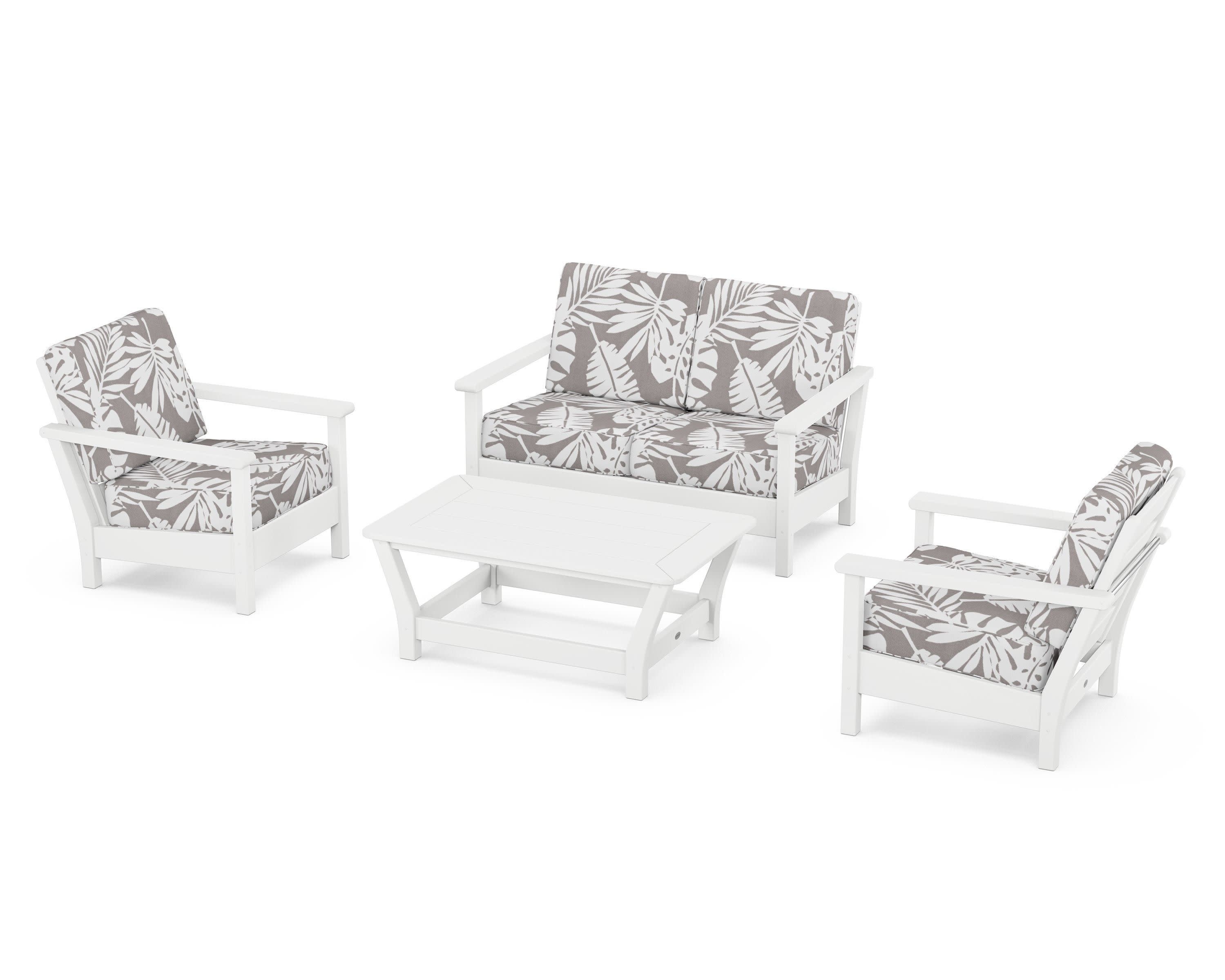 Harbour 4-Piece Deep Seating Set in White / Leaf Grey Mist
