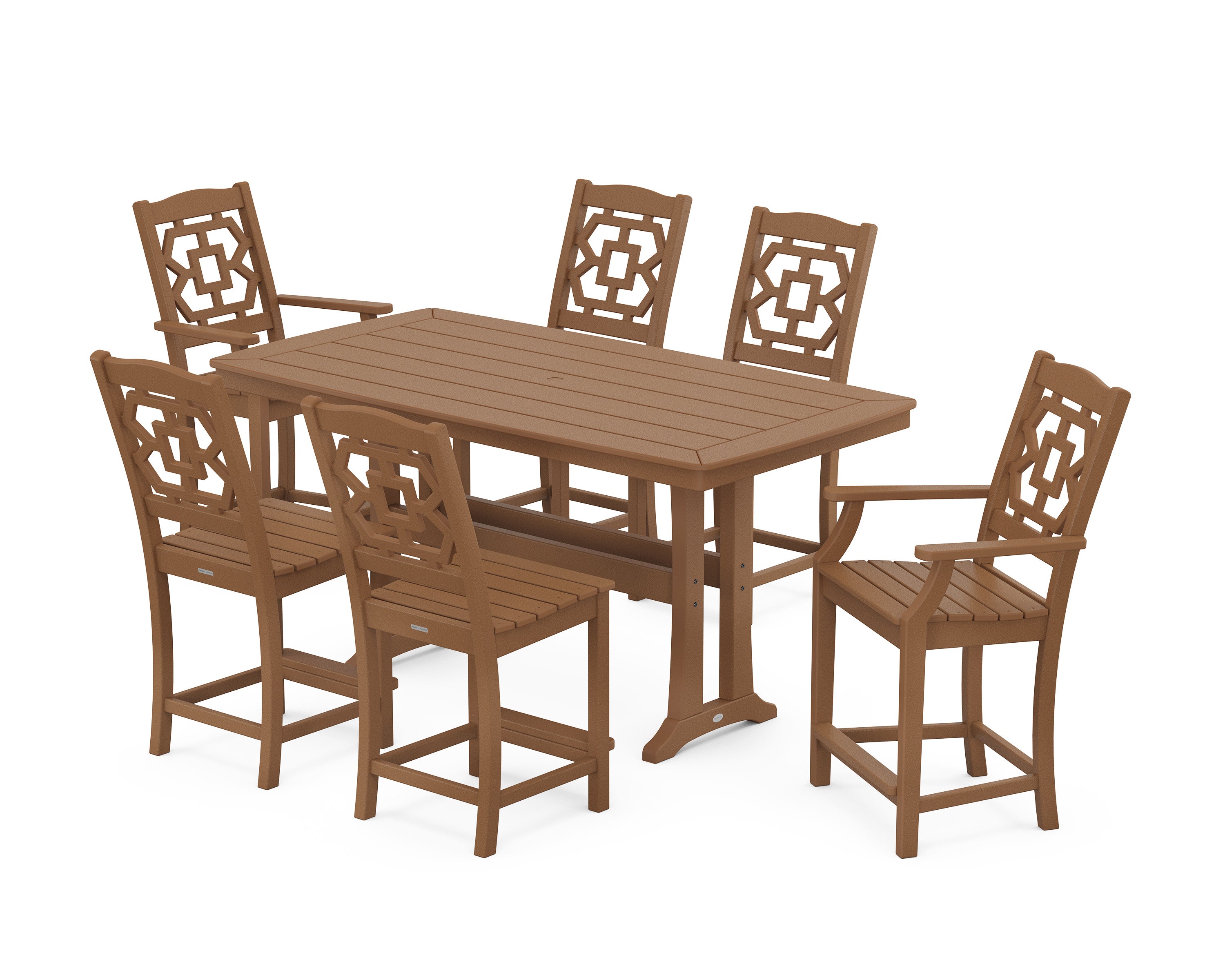 Chinoiserie 7-Piece Counter Set with Trestle Legs in Teak