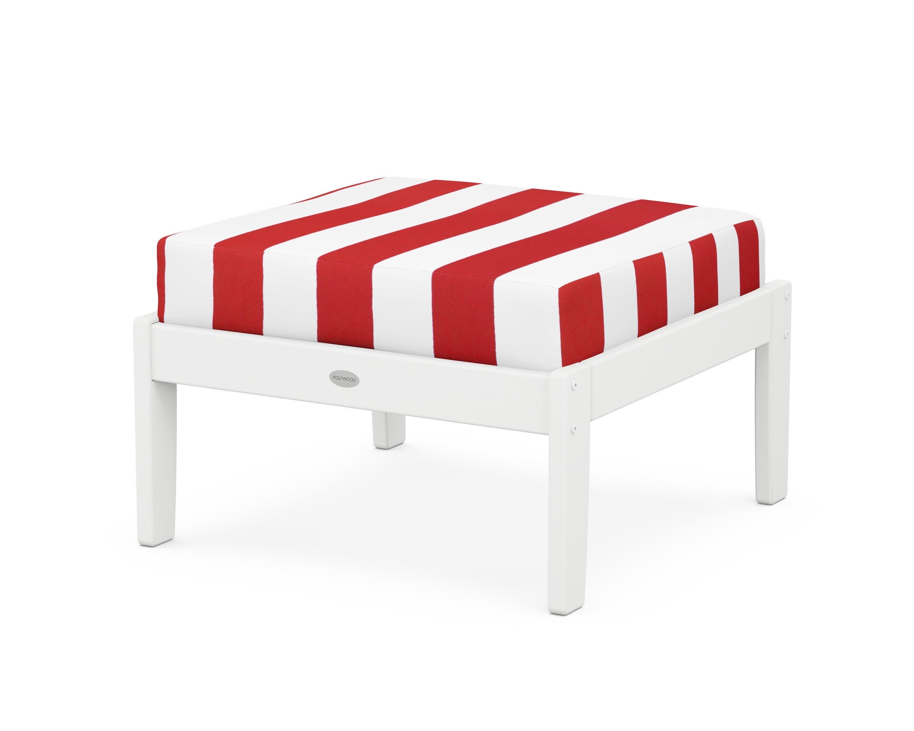 Braxton Deep Seating Ottoman in White / Cabana Stripe Crimson