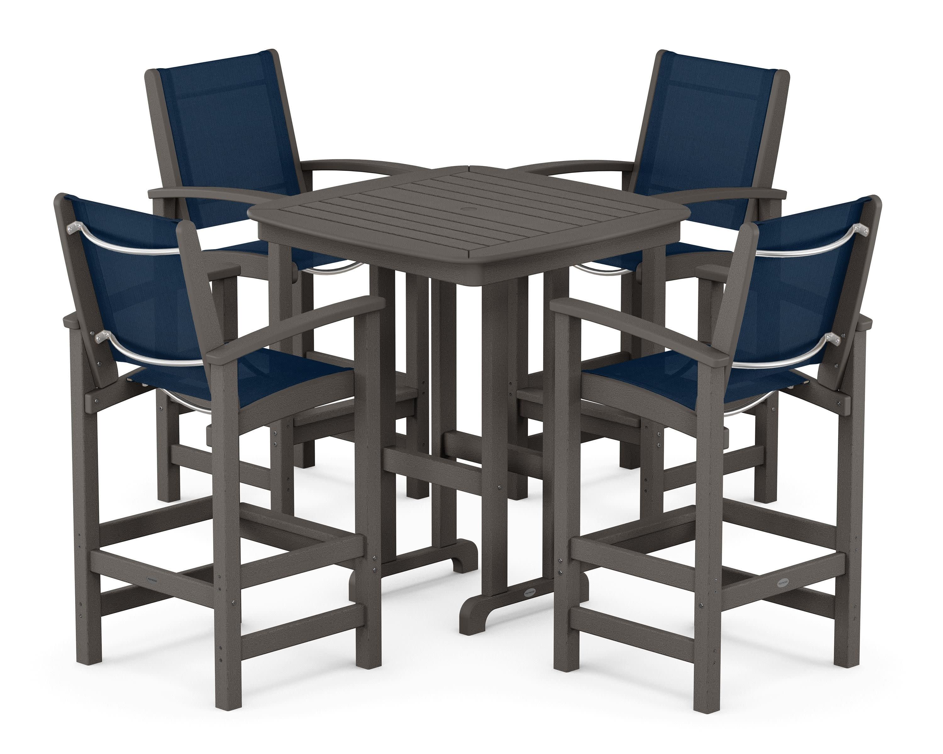Coastal 5-Piece Bar Set in Vintage Coffee / Navy Blue Sling