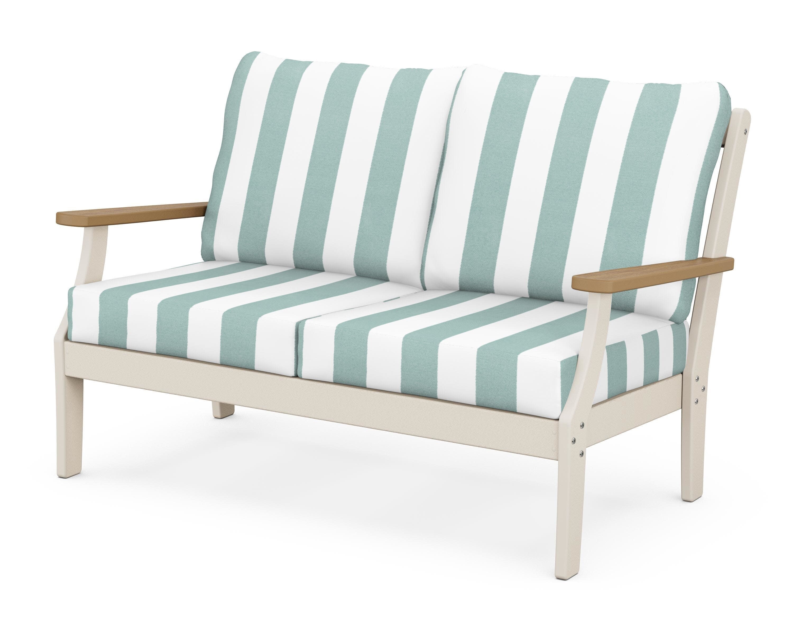 Braxton Deep Seating Loveseat in Sand / Natural / Cabana Stripe Glacier Spa