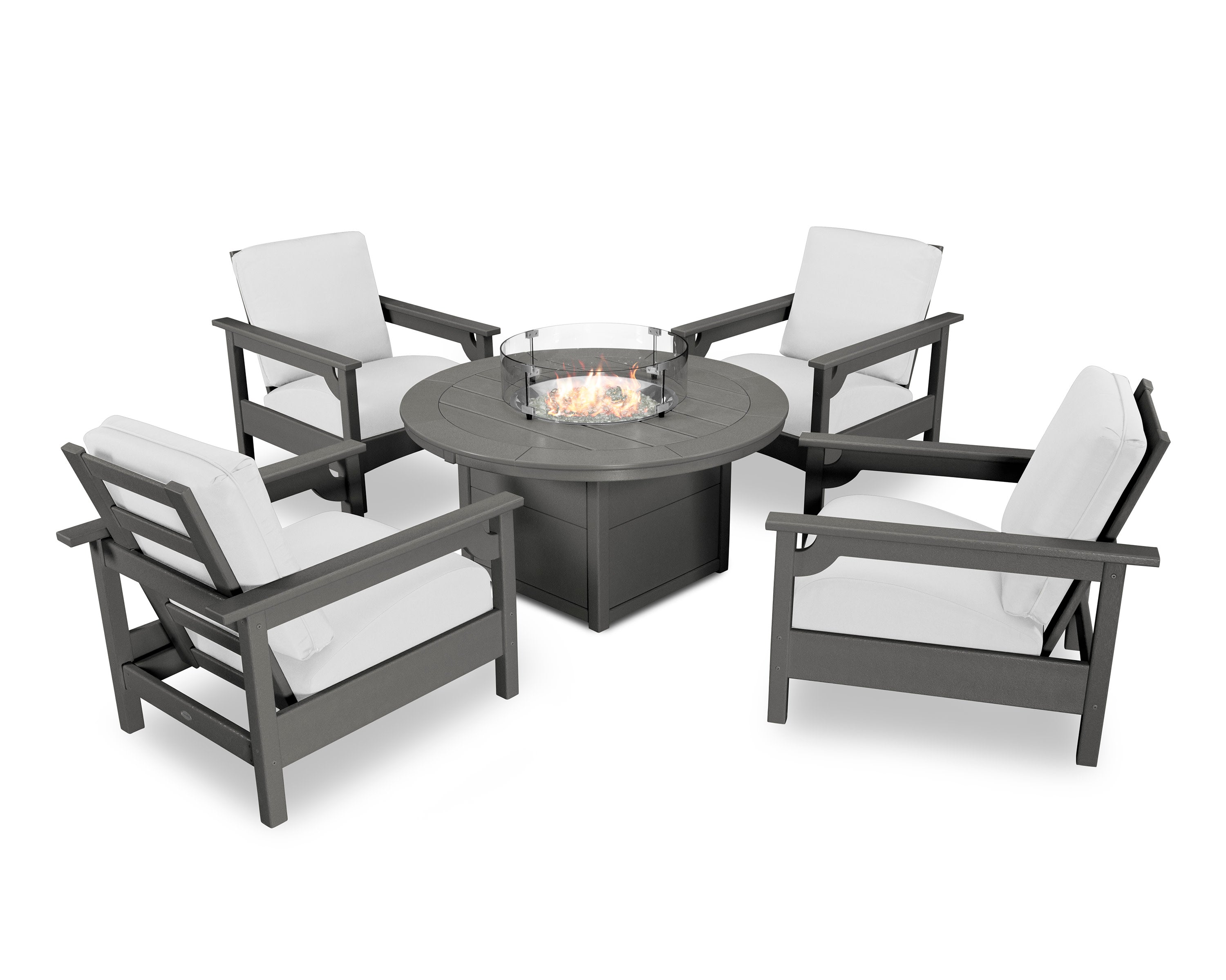 Club 5-Piece Conversation Set with Fire Pit Table in Slate Grey / Natural