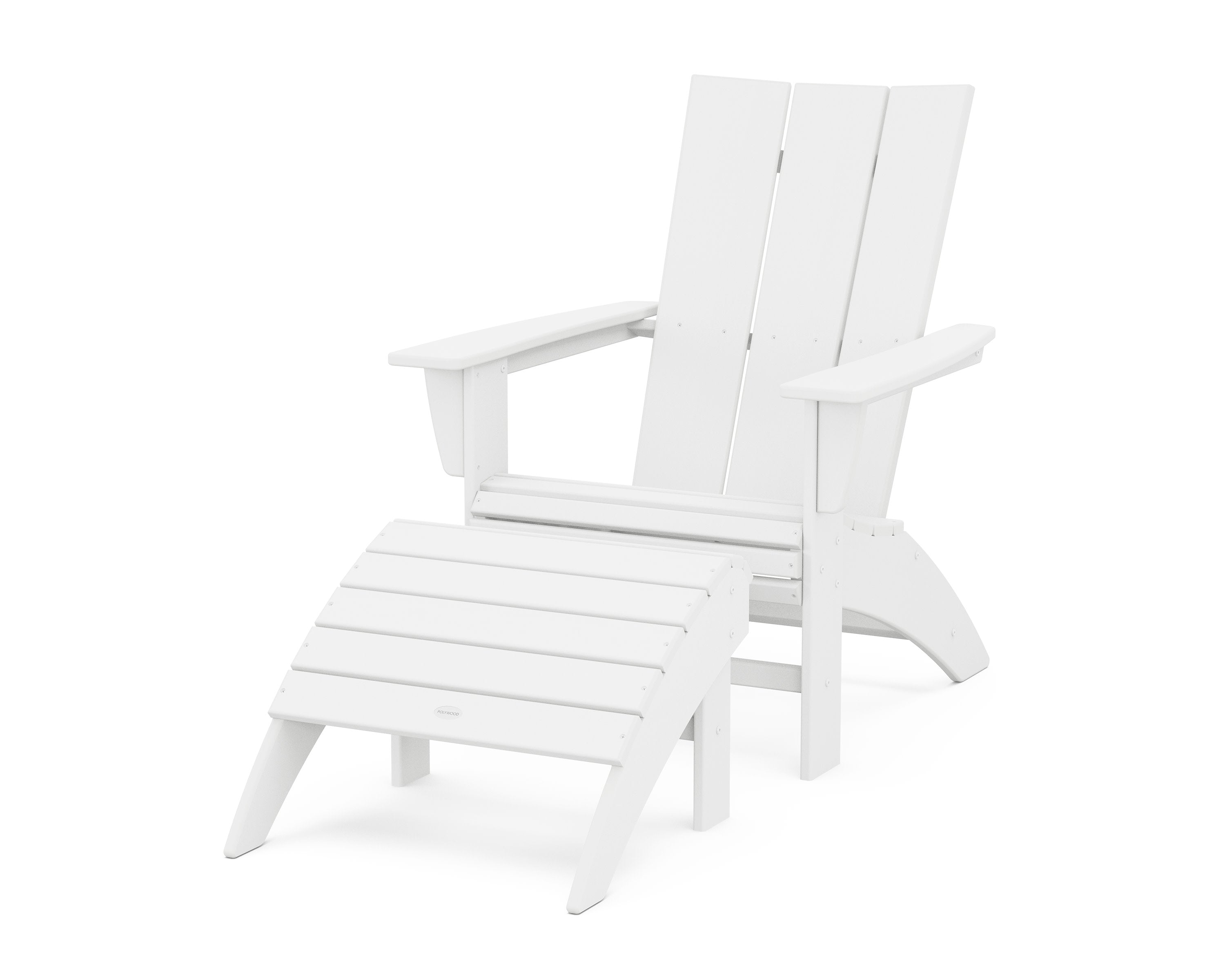 Modern Curveback Adirondack Chair 2-Piece Set with Ottoman in White