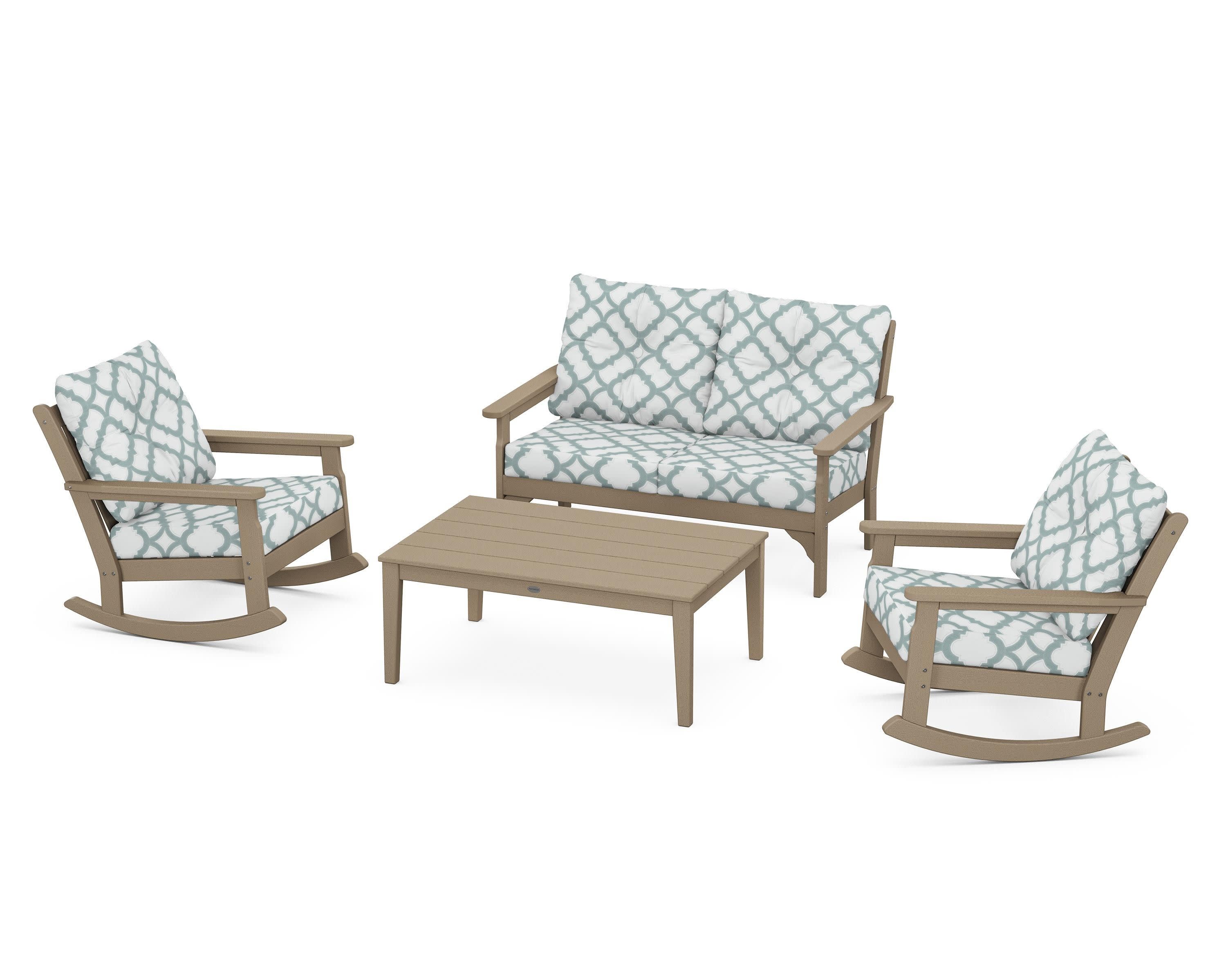 Vineyard 4-Piece Deep Seating Rocking Chair Set in Vintage Sahara / Trellis Glacier Spa