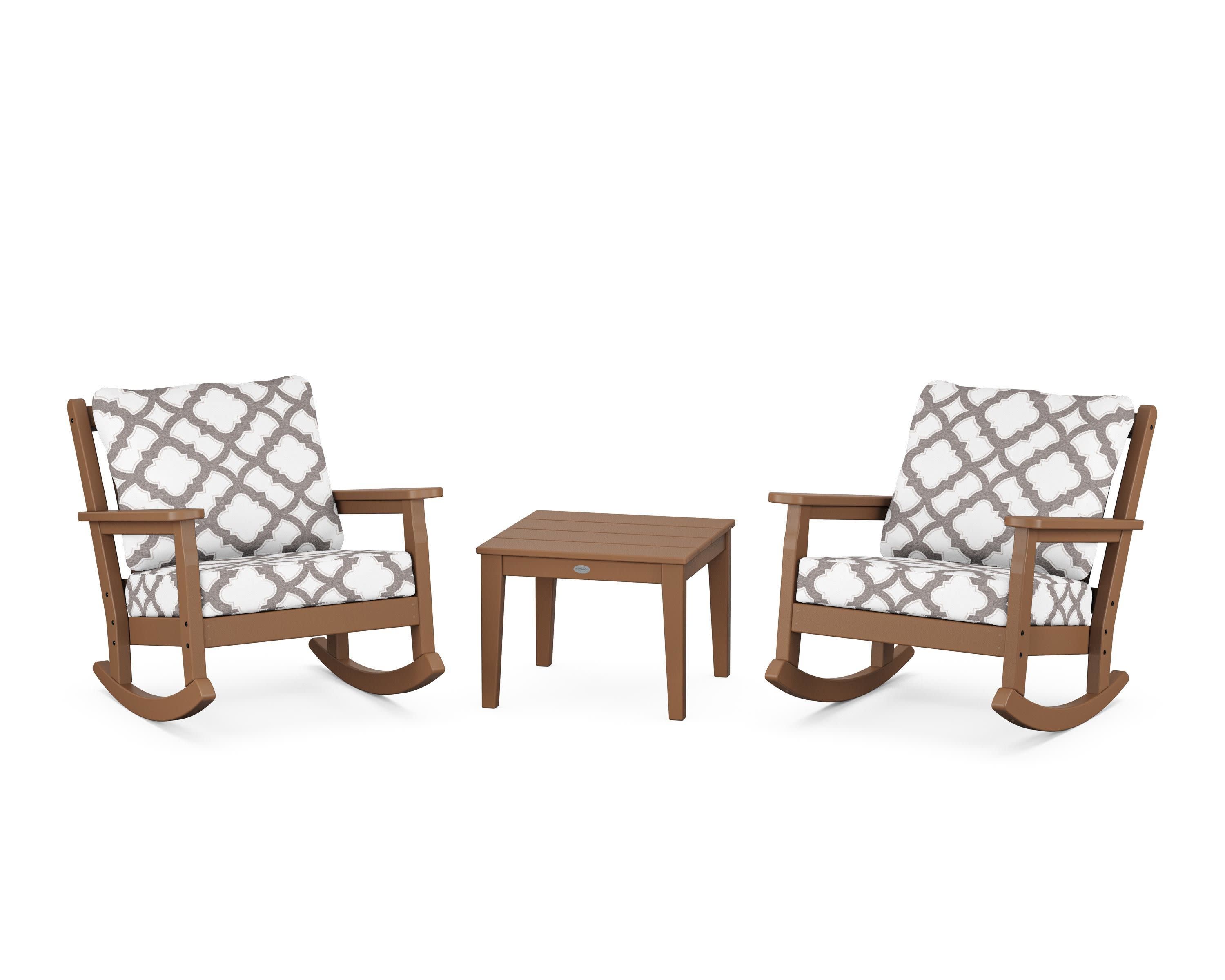 Chippendale 3-Piece Deep Seating Rocker Set in Teak / Trellis Grey Mist