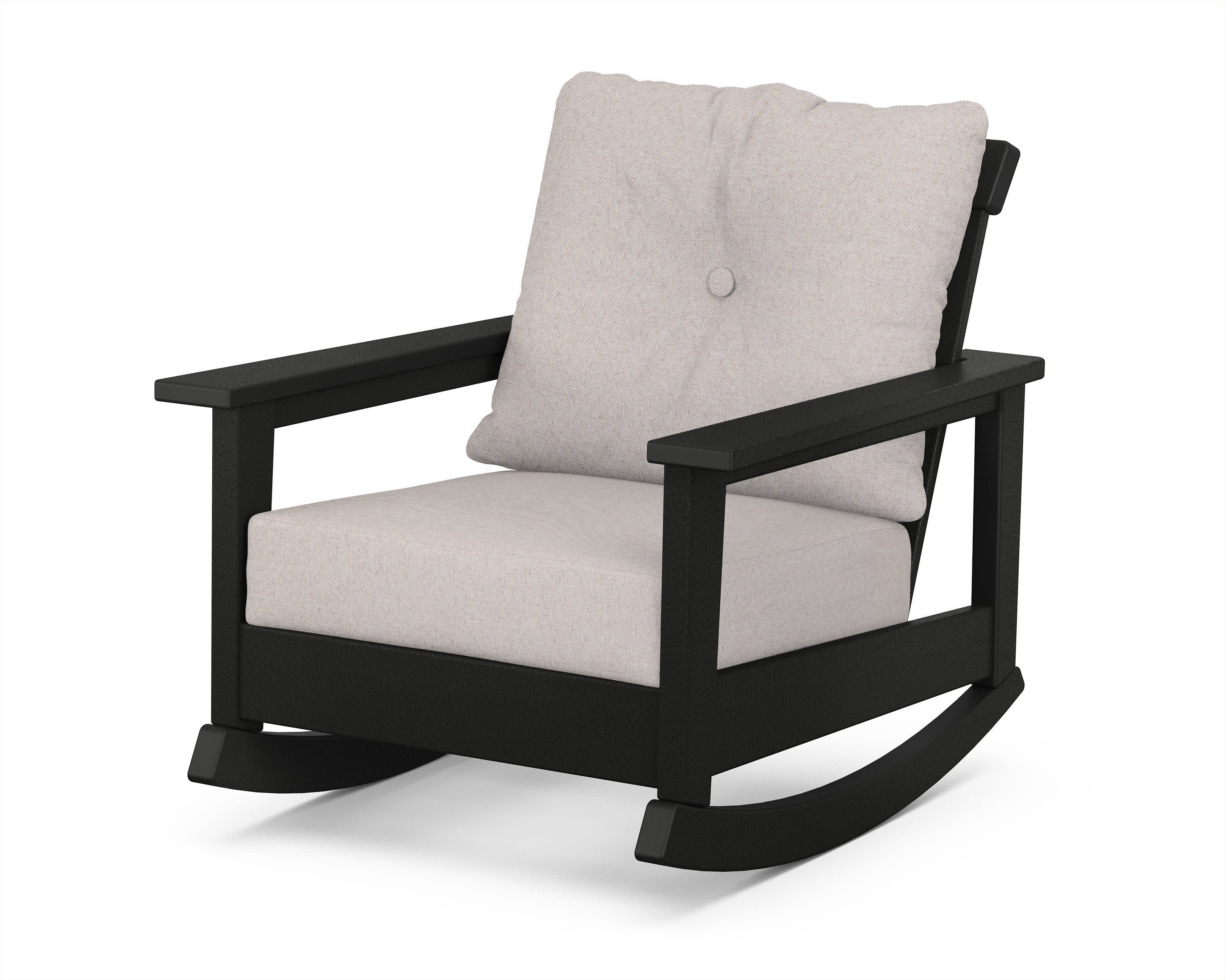 Prescott Deep Seating Rocking Chair in Black / Dune Burlap