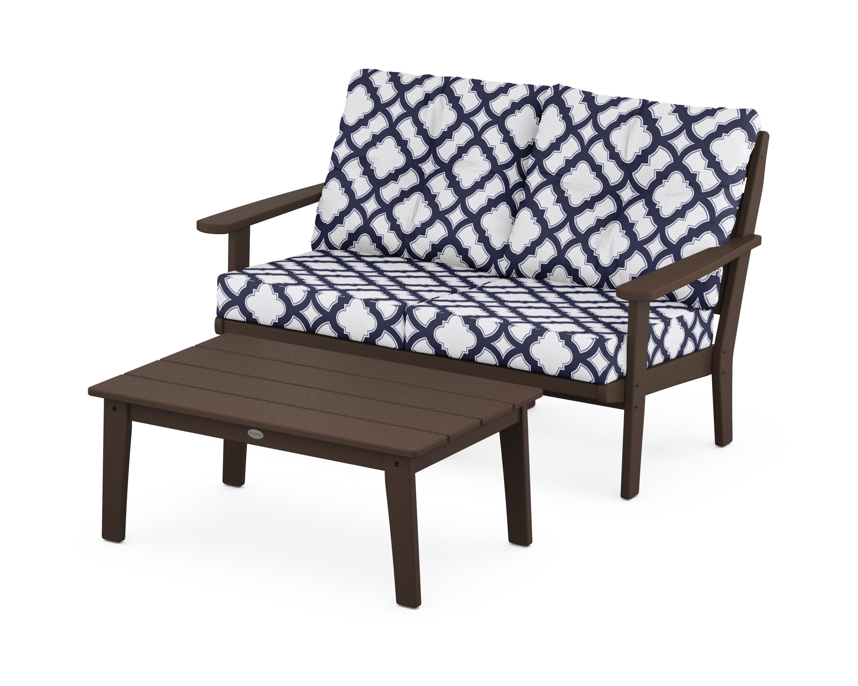 Lakeside 2-Piece Lounge Loveseat Set in Mahogany / Trellis Navy