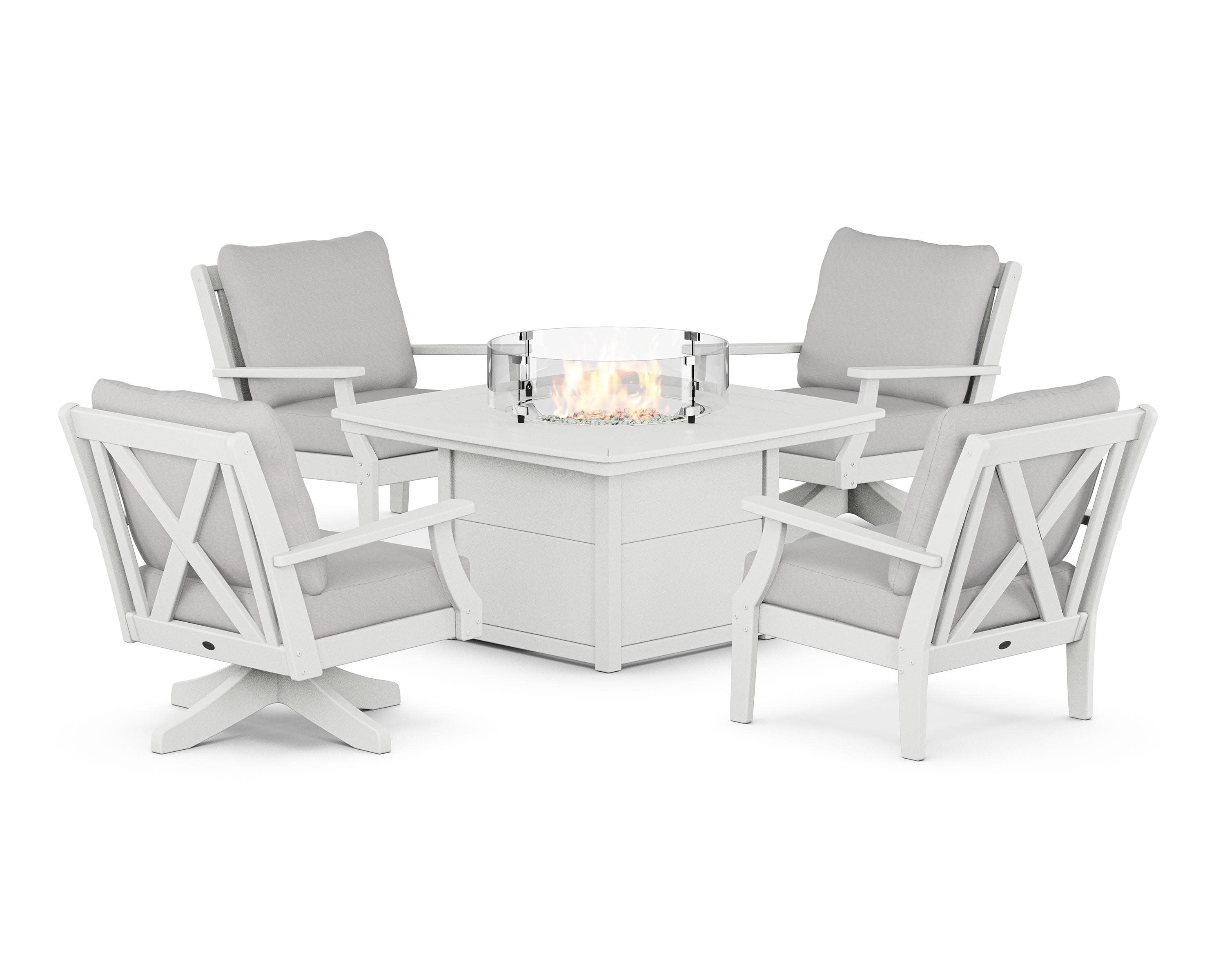 Braxton 5-Piece Deep Seating Set with Fire Table in White / Diamond in the Rough