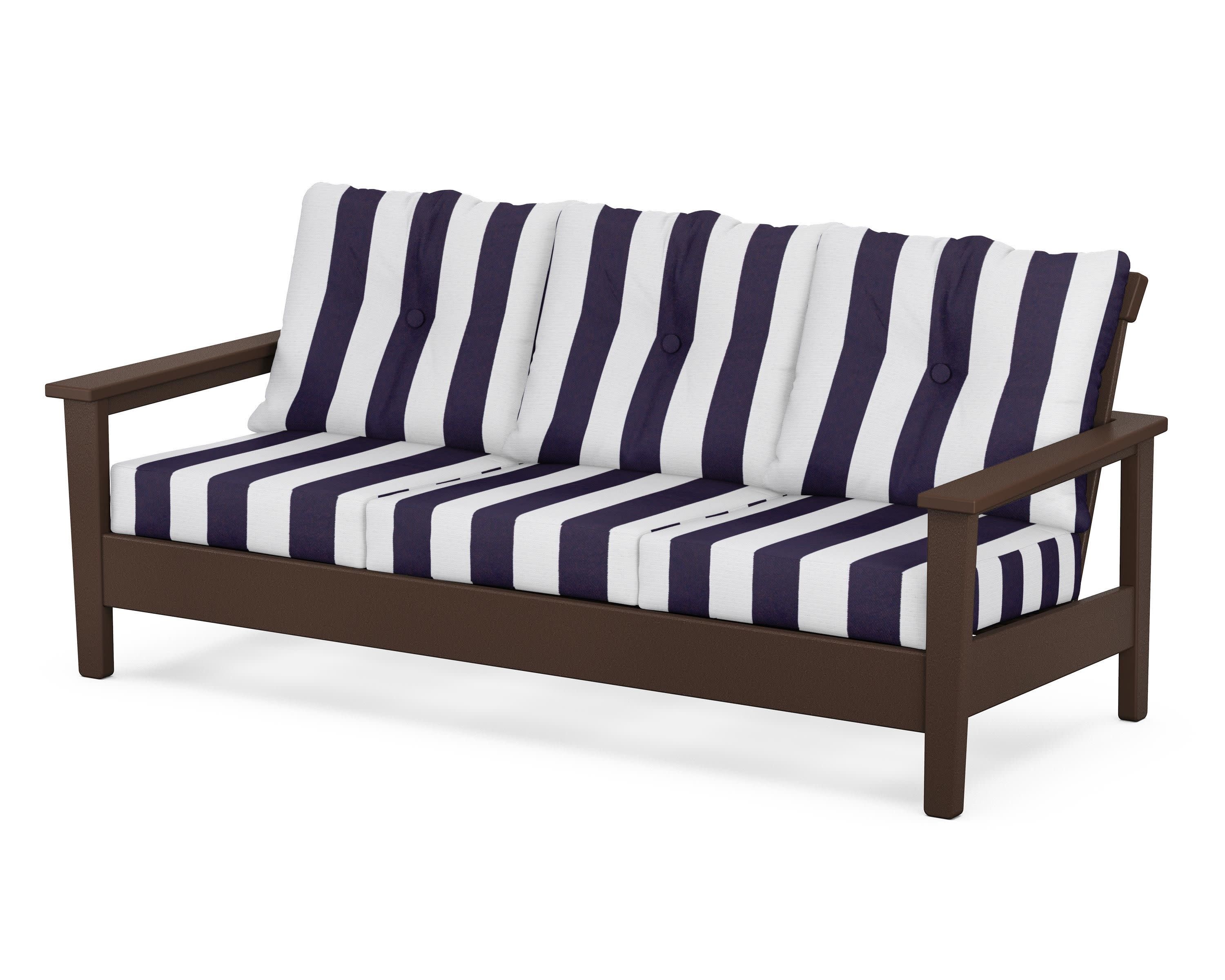 Prescott Deep Seating Sofa in Mahogany / Cabana Stripe Navy