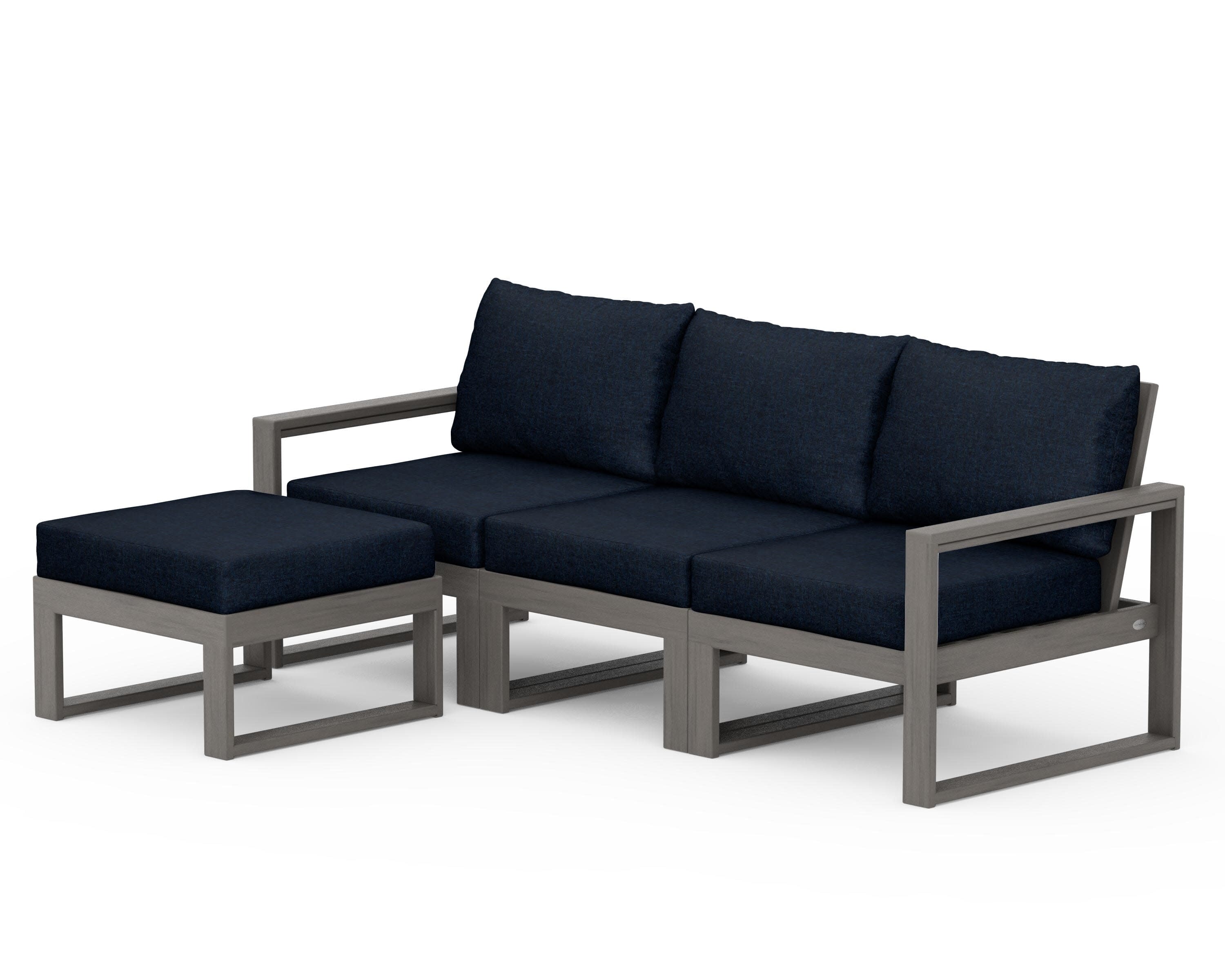 EDGE 4-Piece Modular Deep Seating Set with Ottoman in Driftwood / Marine Indigo