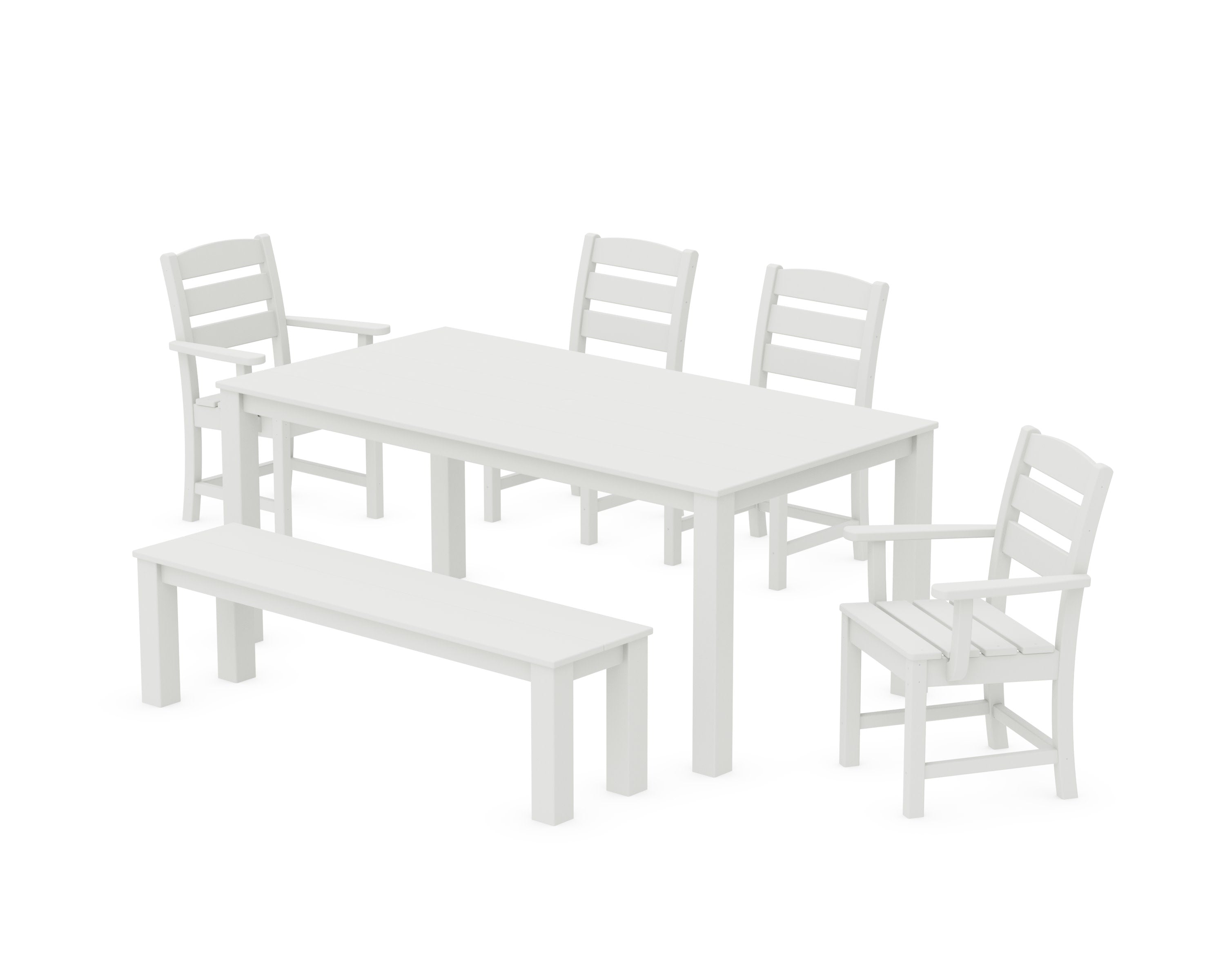 Lakeside 6-Piece Parsons Dining Set with Bench in Vintage White