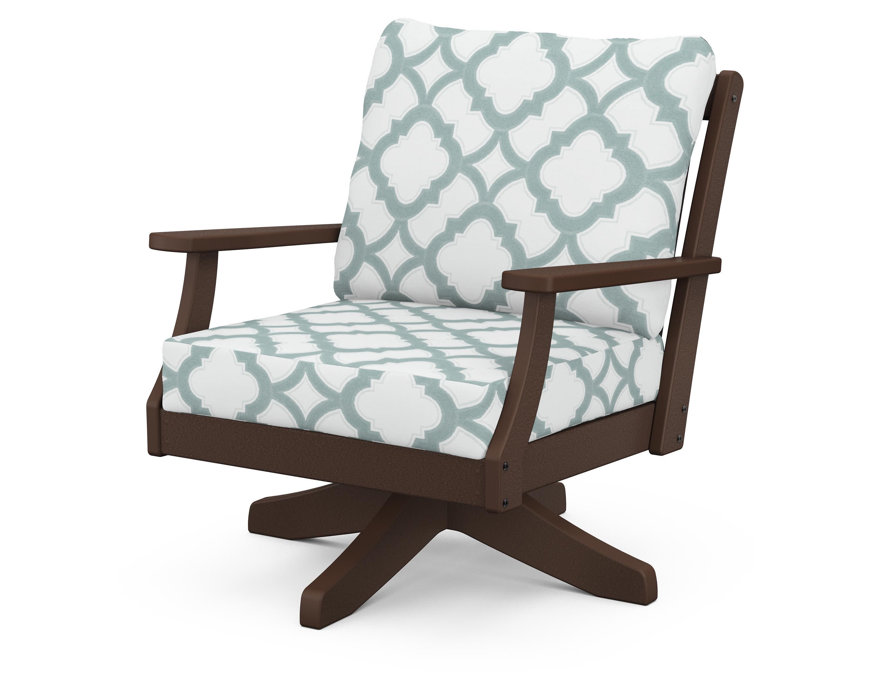 Braxton Deep Seating Swivel Chair in Mahogany / Trellis Glacier Spa