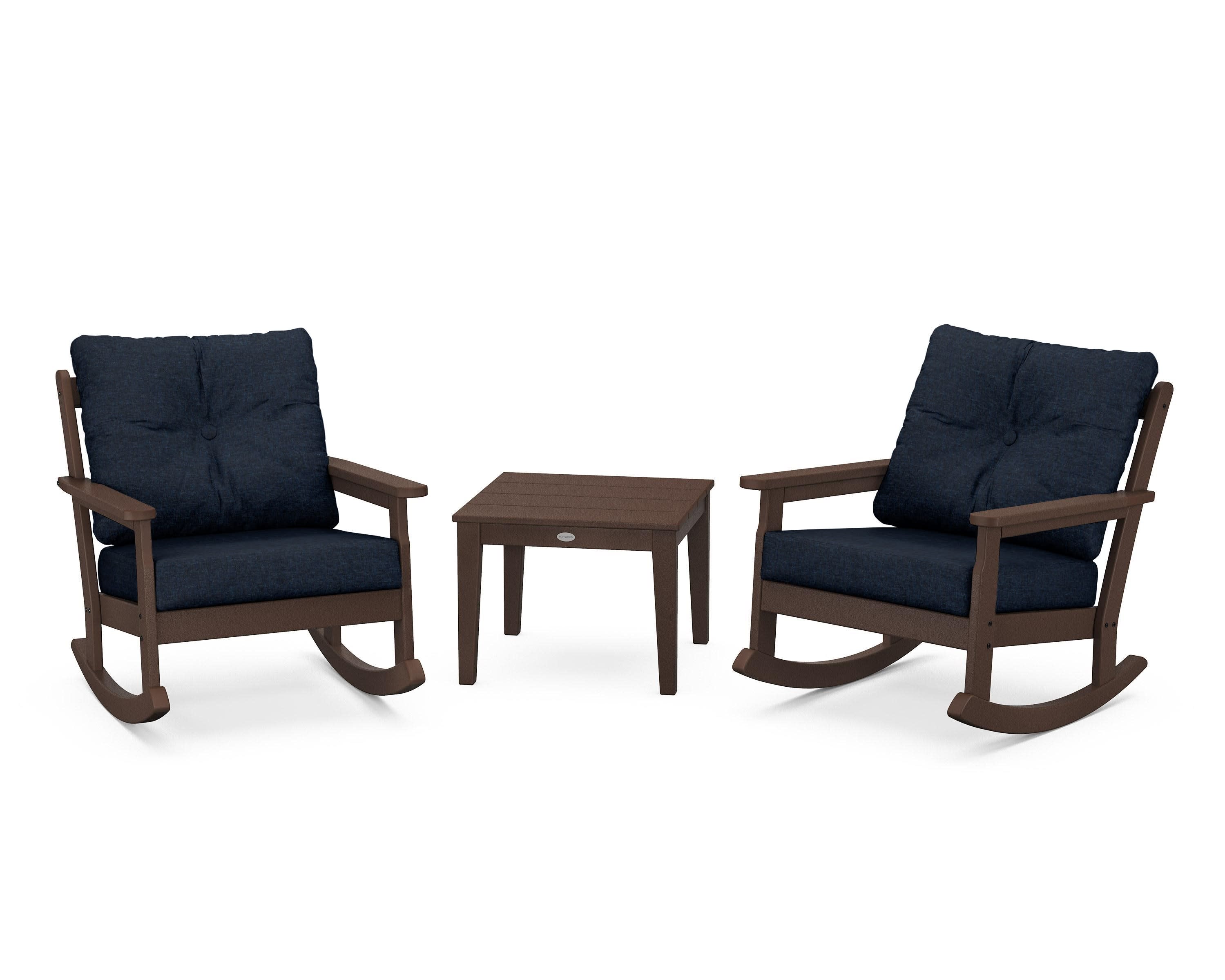 Vineyard 3-Piece Deep Seating Rocker Set in Mahogany / Marine Indigo