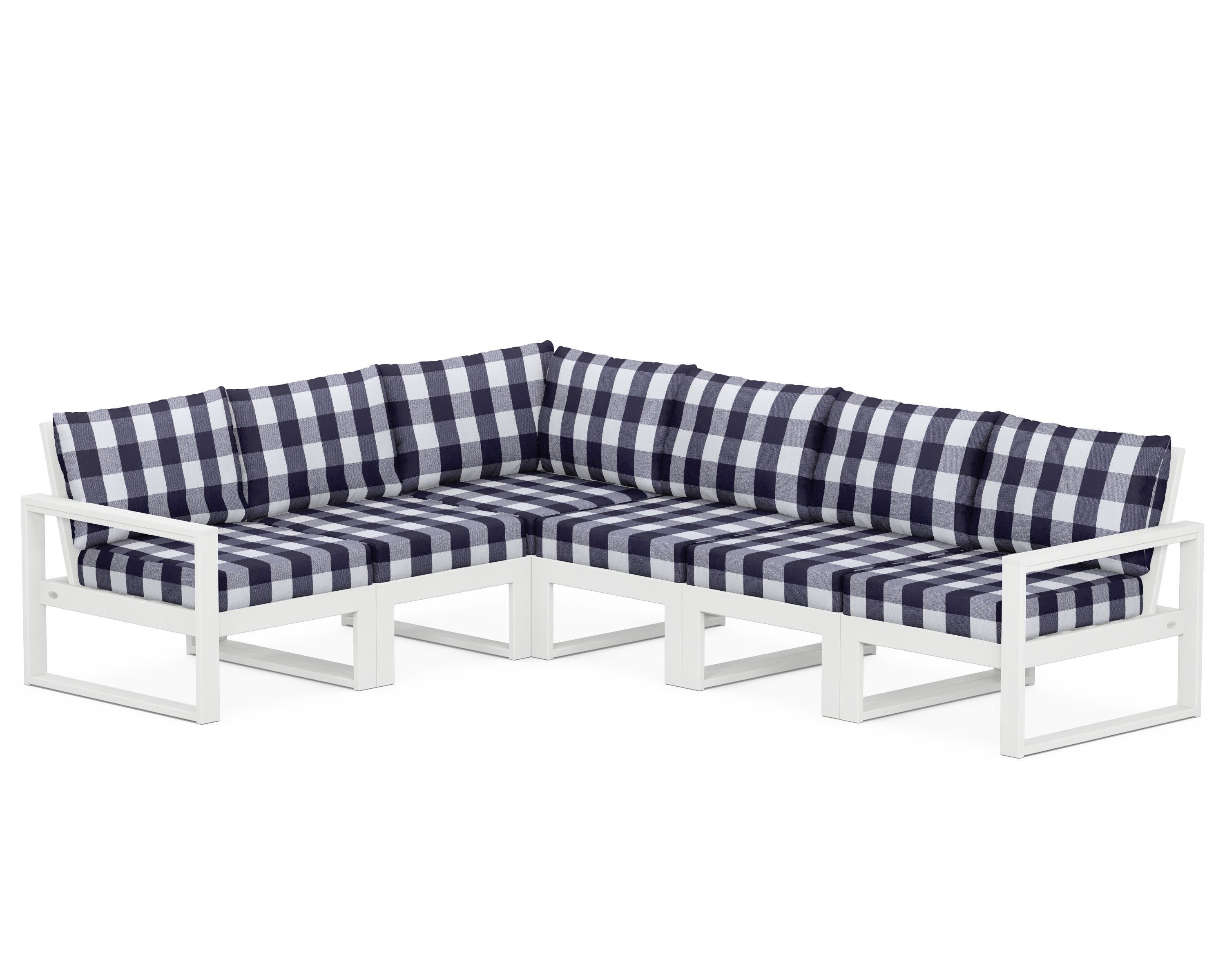 EDGE 6-Piece Modular Deep Seating Set in White / Buffalo Plaid Navy