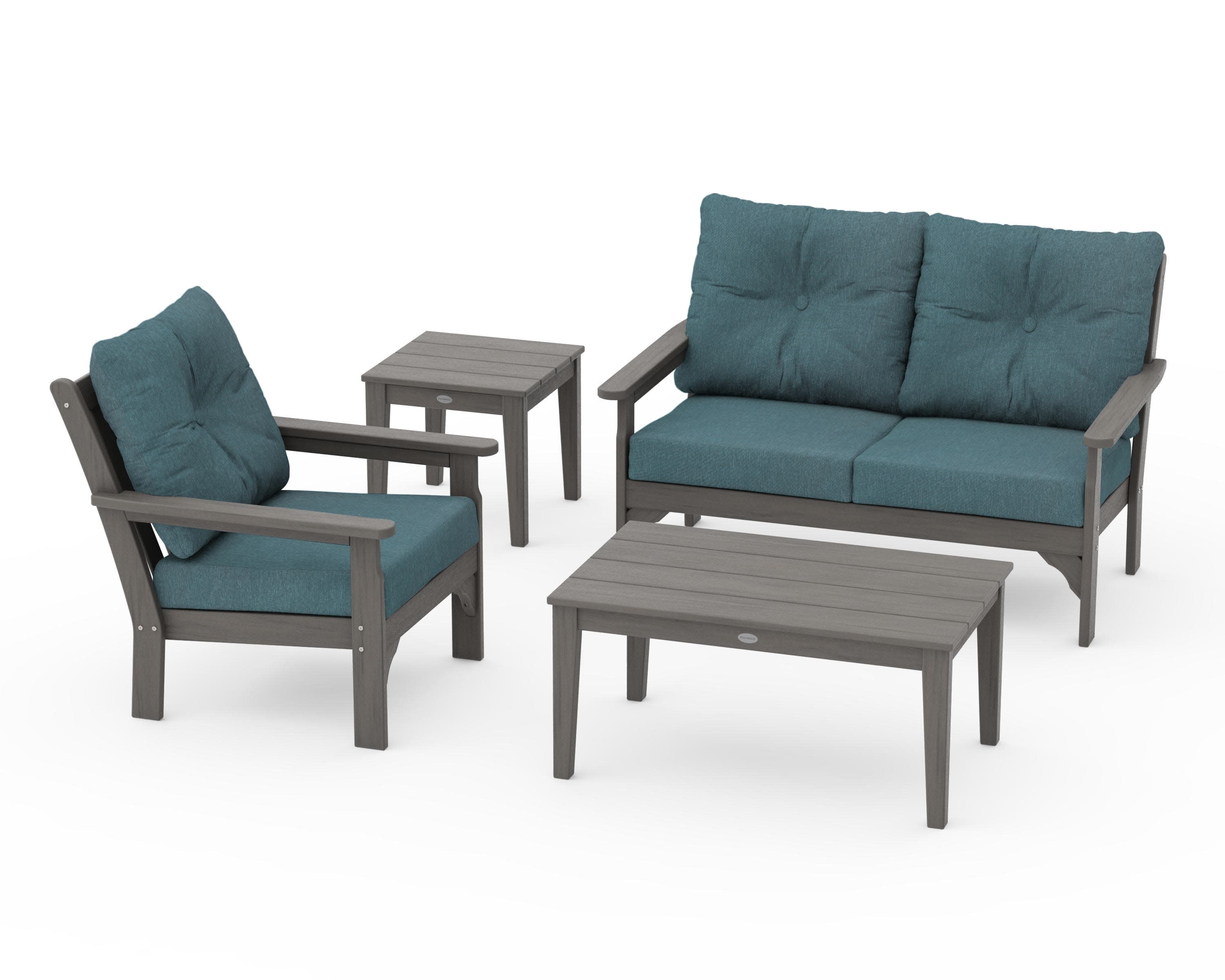 Vineyard 4-Piece Deep Seating Set in Driftwood / Ocean Teal