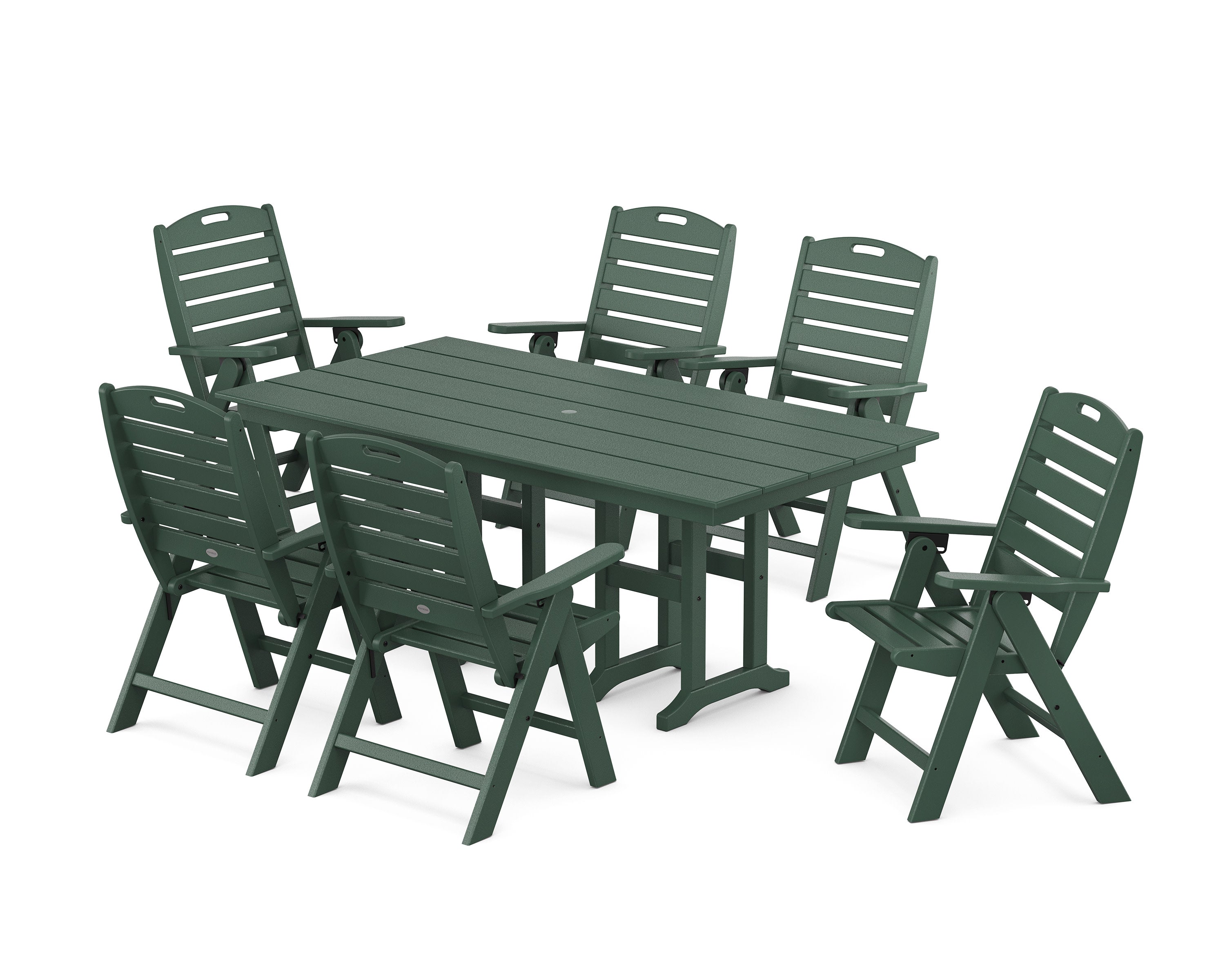Nautical Highback 7-Piece Farmhouse Dining Set in Green