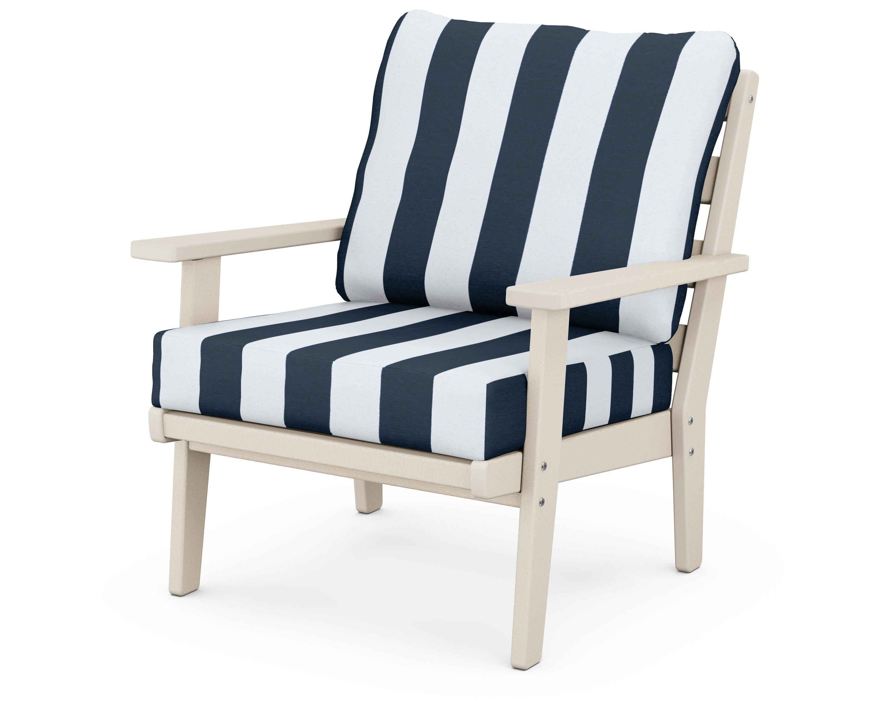 Grant Park Deep Seating Chair in Sand / Cabana Stripe Marine Indigo