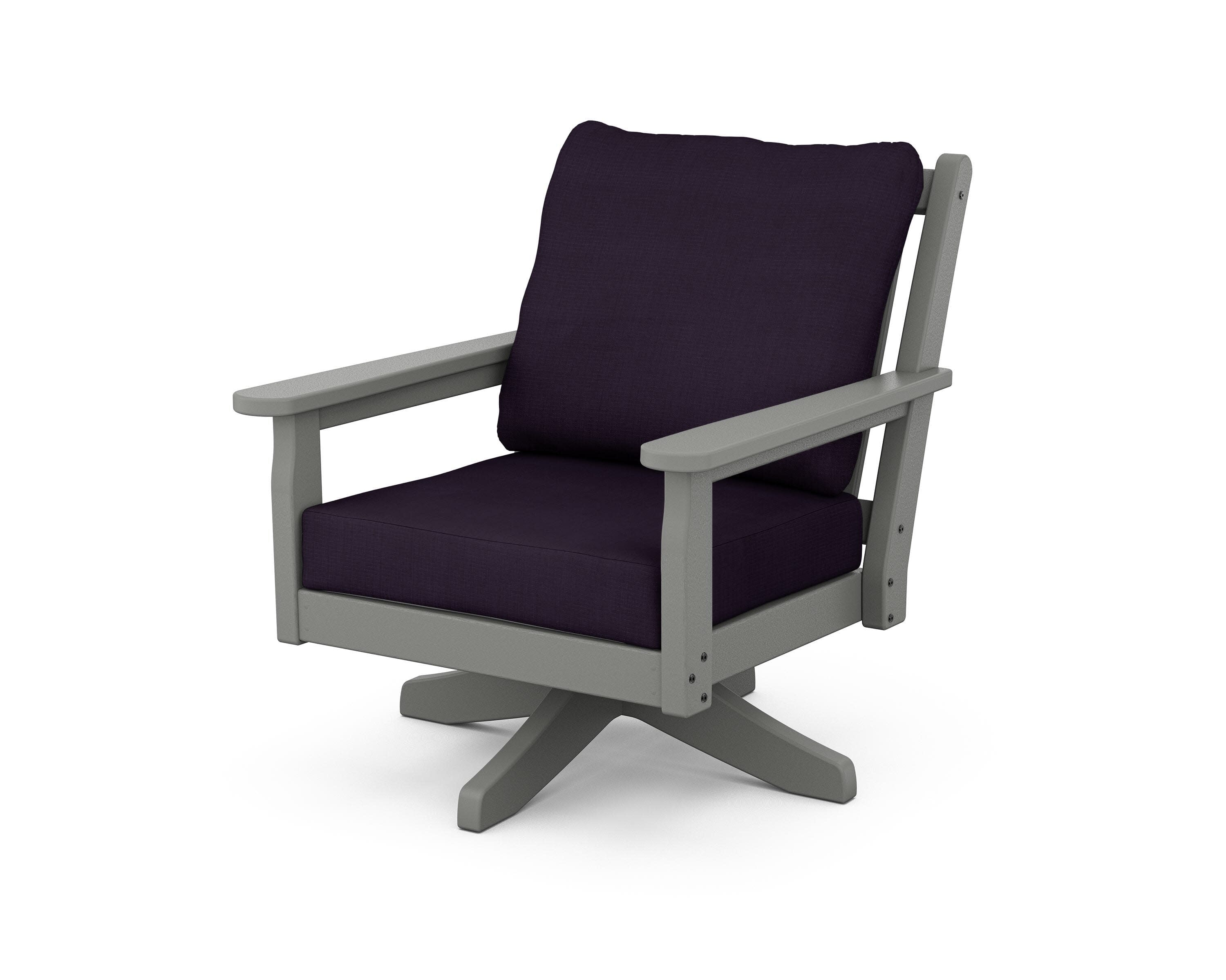 Chippendale Deep Seating Swivel Chair in Slate Grey / Navy Linen