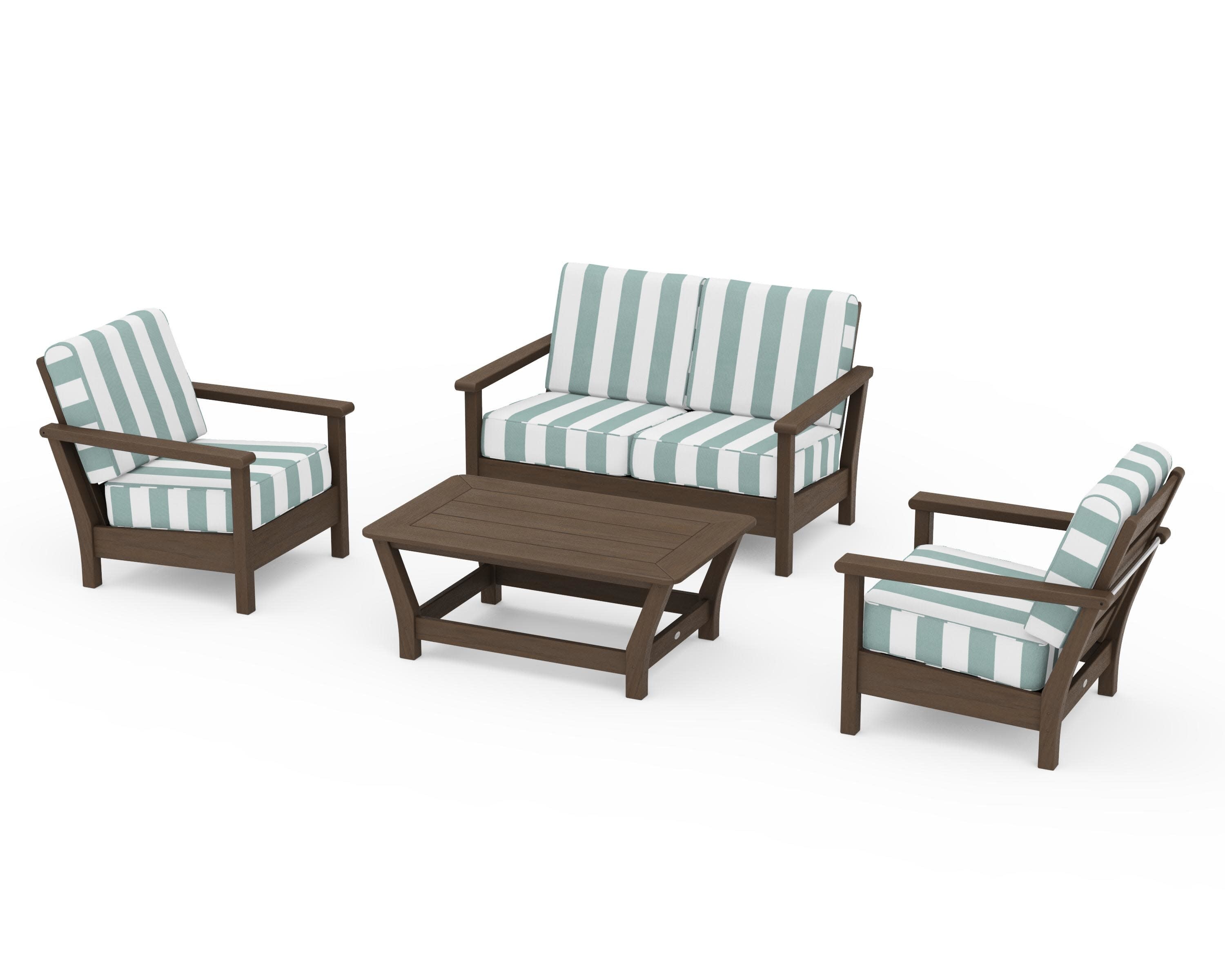 Harbour 4-Piece Deep Seating Set in Kona / Cabana Stripe Glacier Spa
