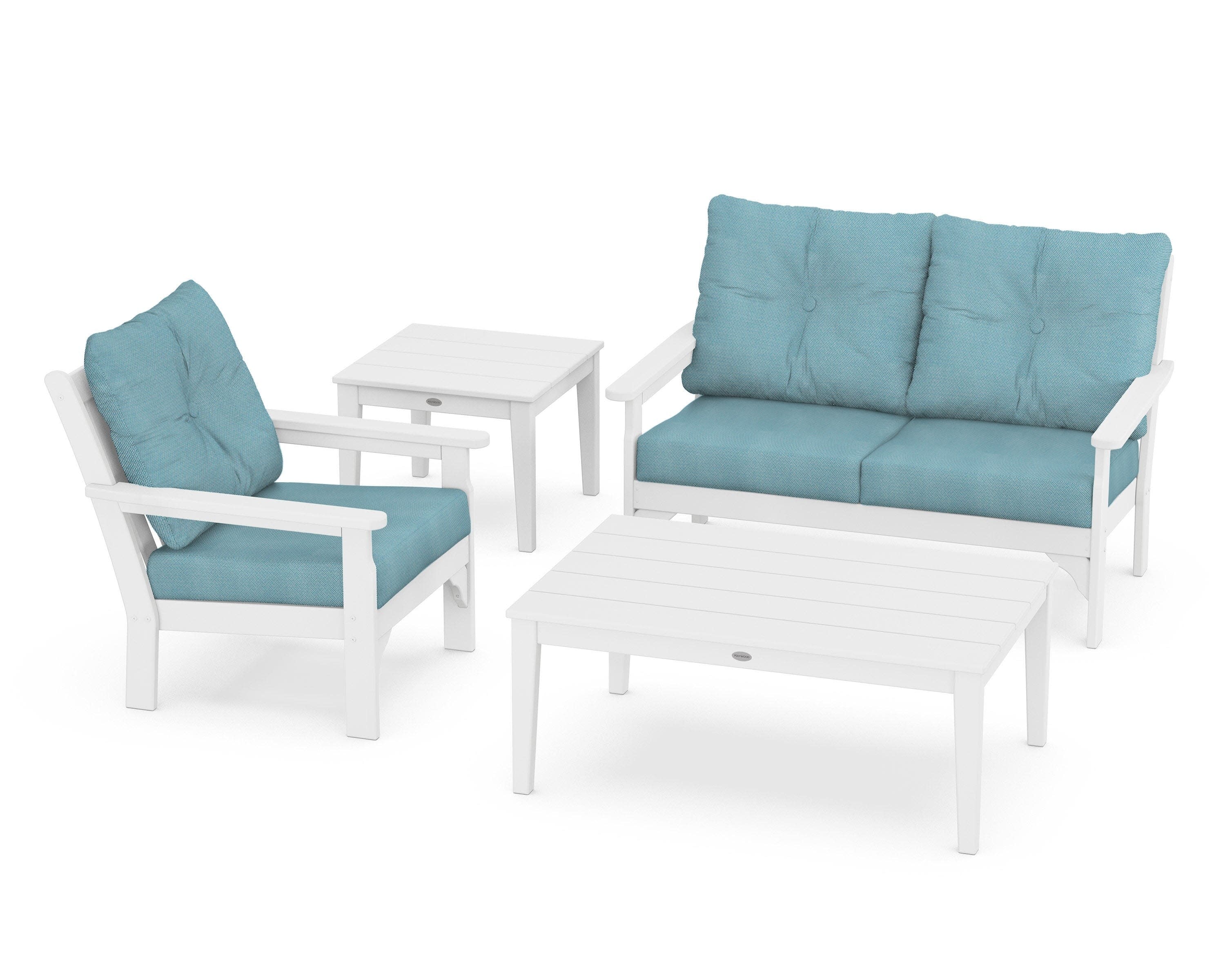 Vineyard 4-Piece Deep Seating Set in White / Lattice Sky Blue