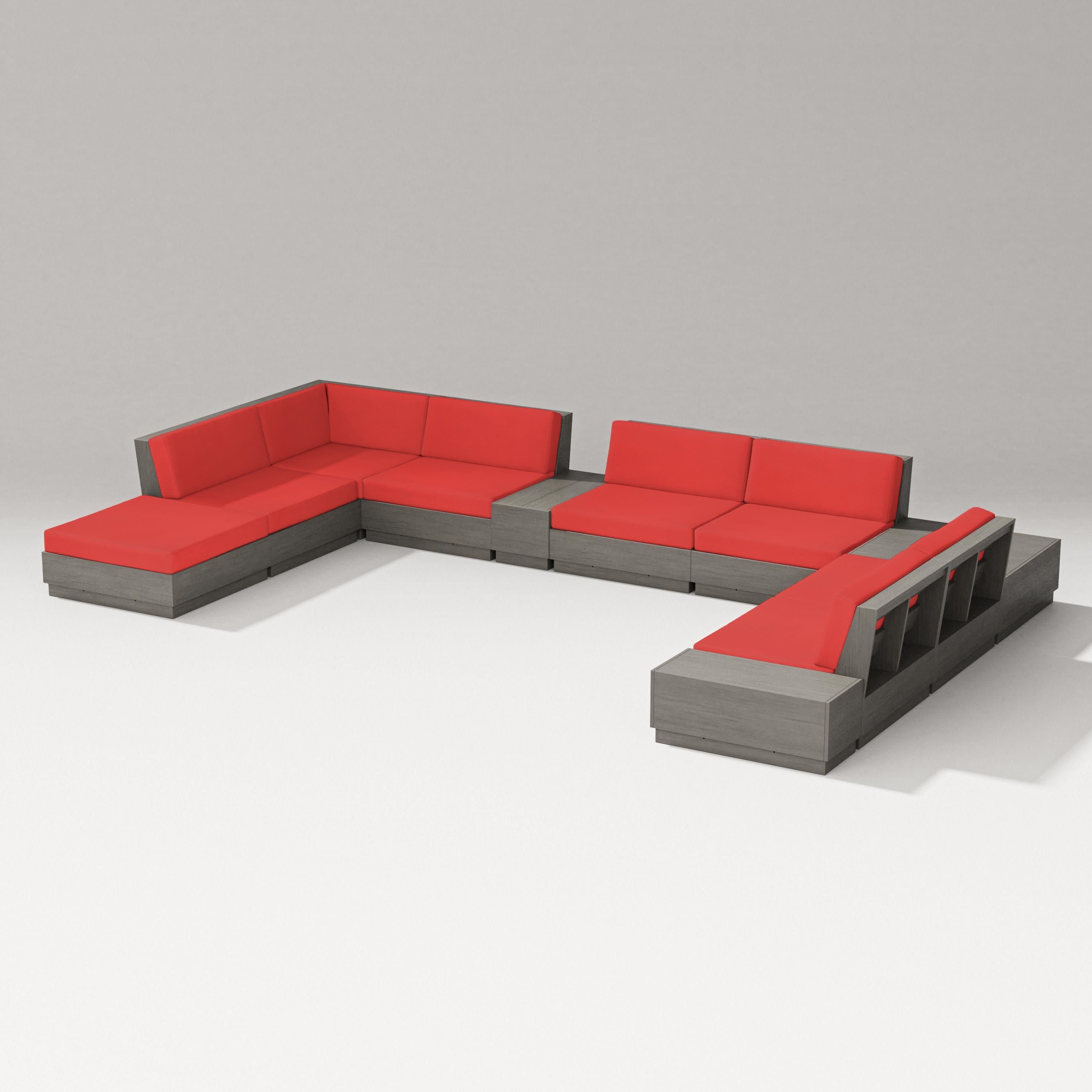 Elevate 11-Piece Conversation Sectional Set in Driftwood / Crimson Linen
