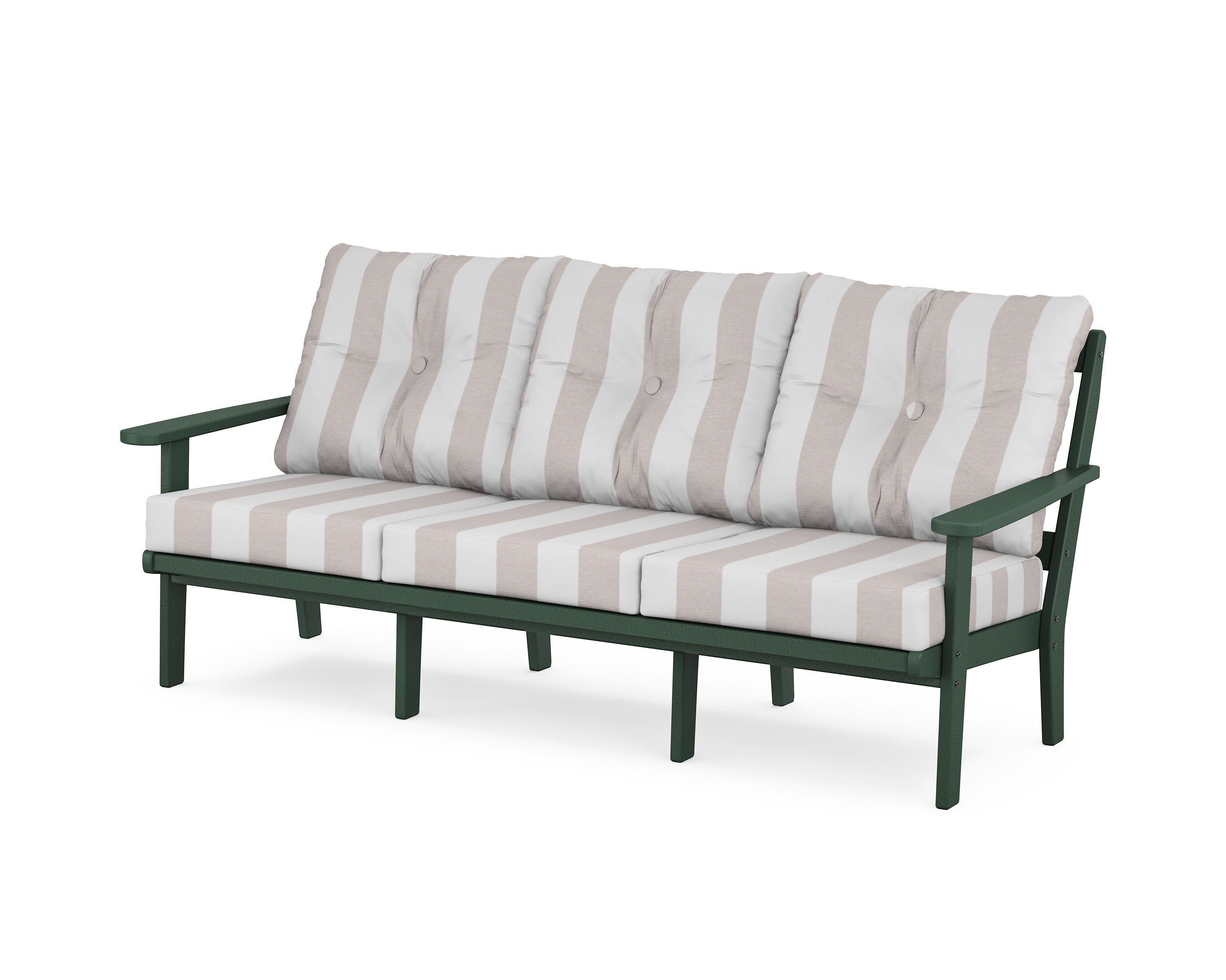 Mission Deep Seating Sofa in Green / Cabana Stripe Dune Burlap