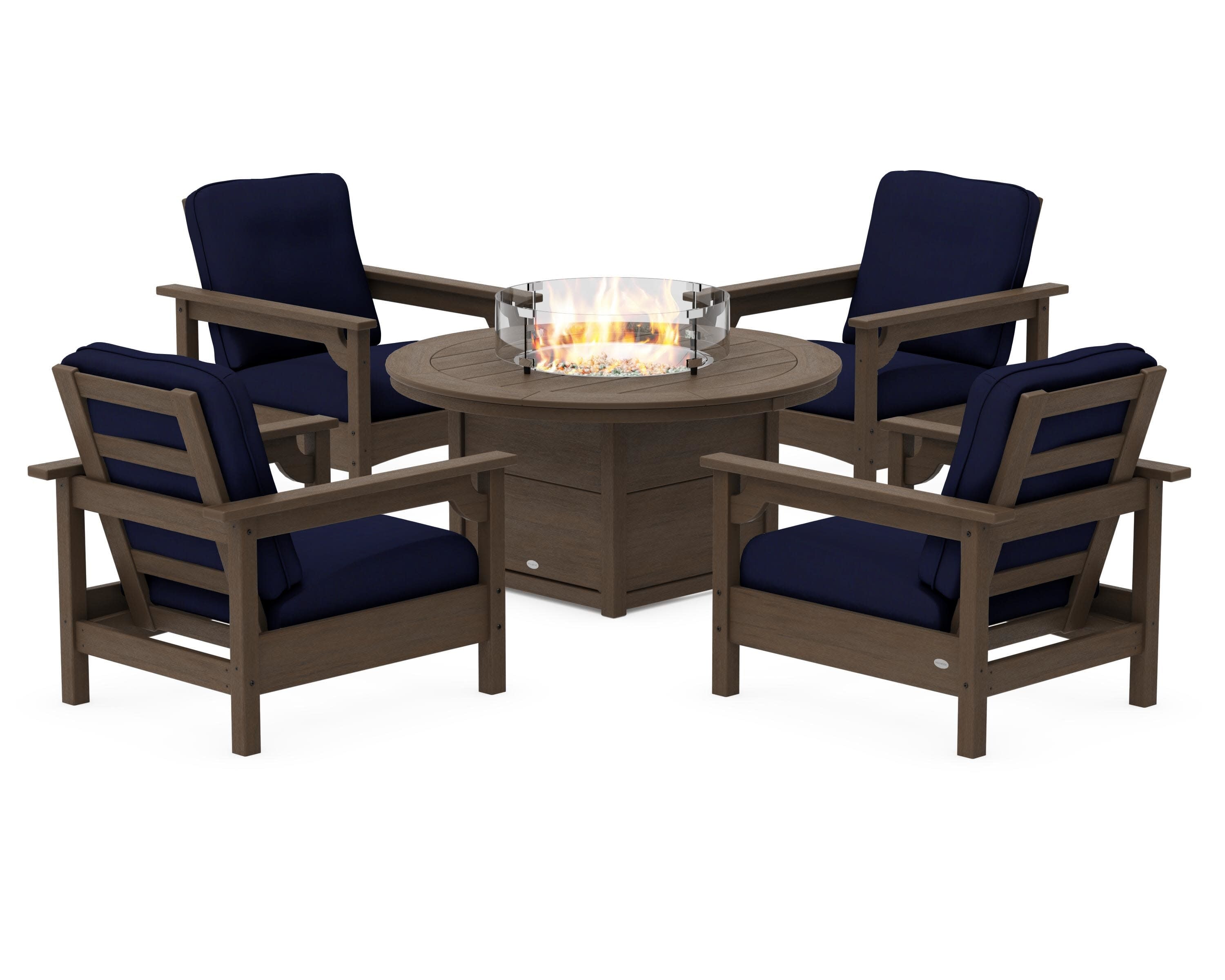 Club 5-Piece Conversation Set with Fire Pit Table in Kona / Navy