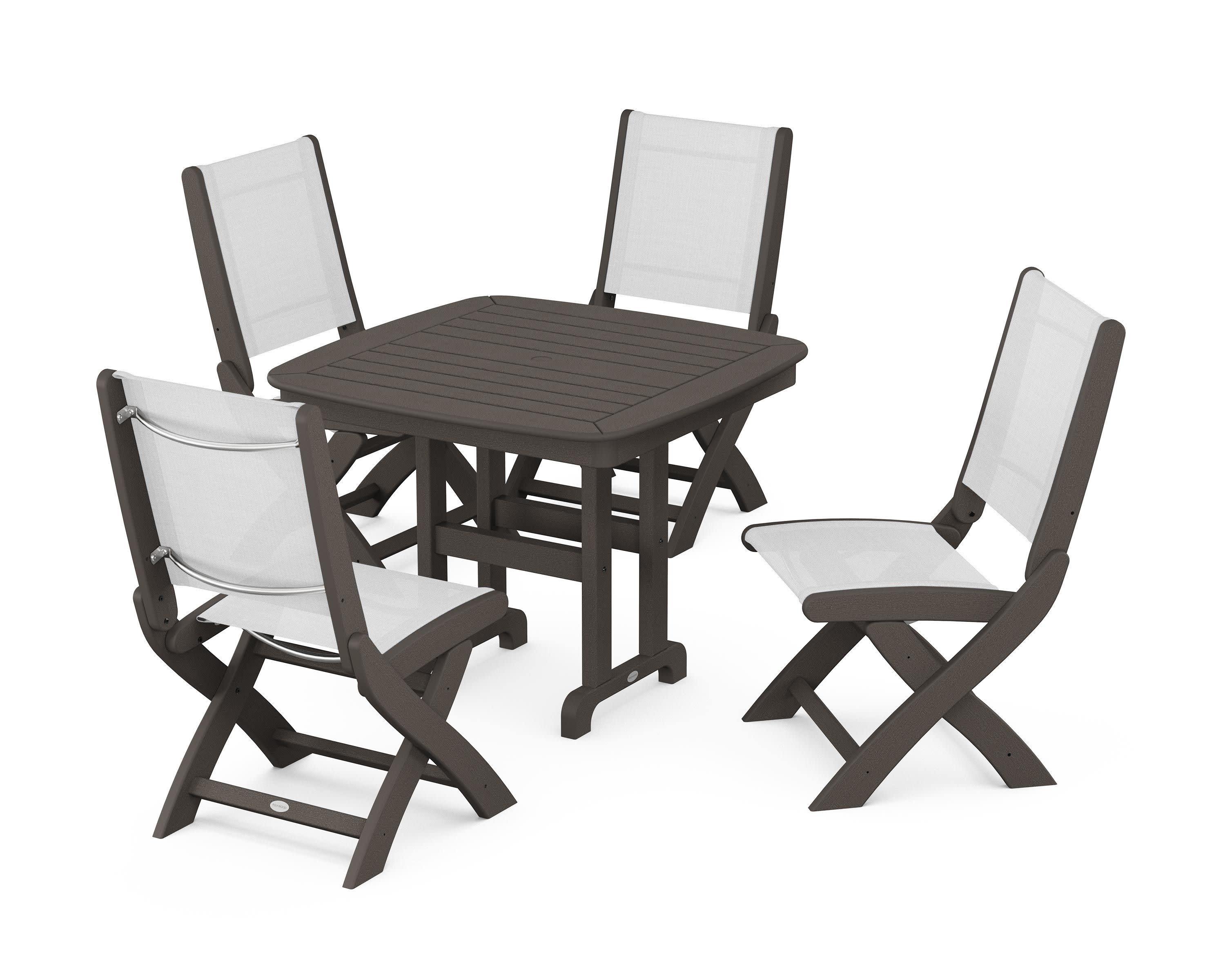 Coastal Folding Side Chair 5-Piece Dining Set in Vintage Coffee / White Sling