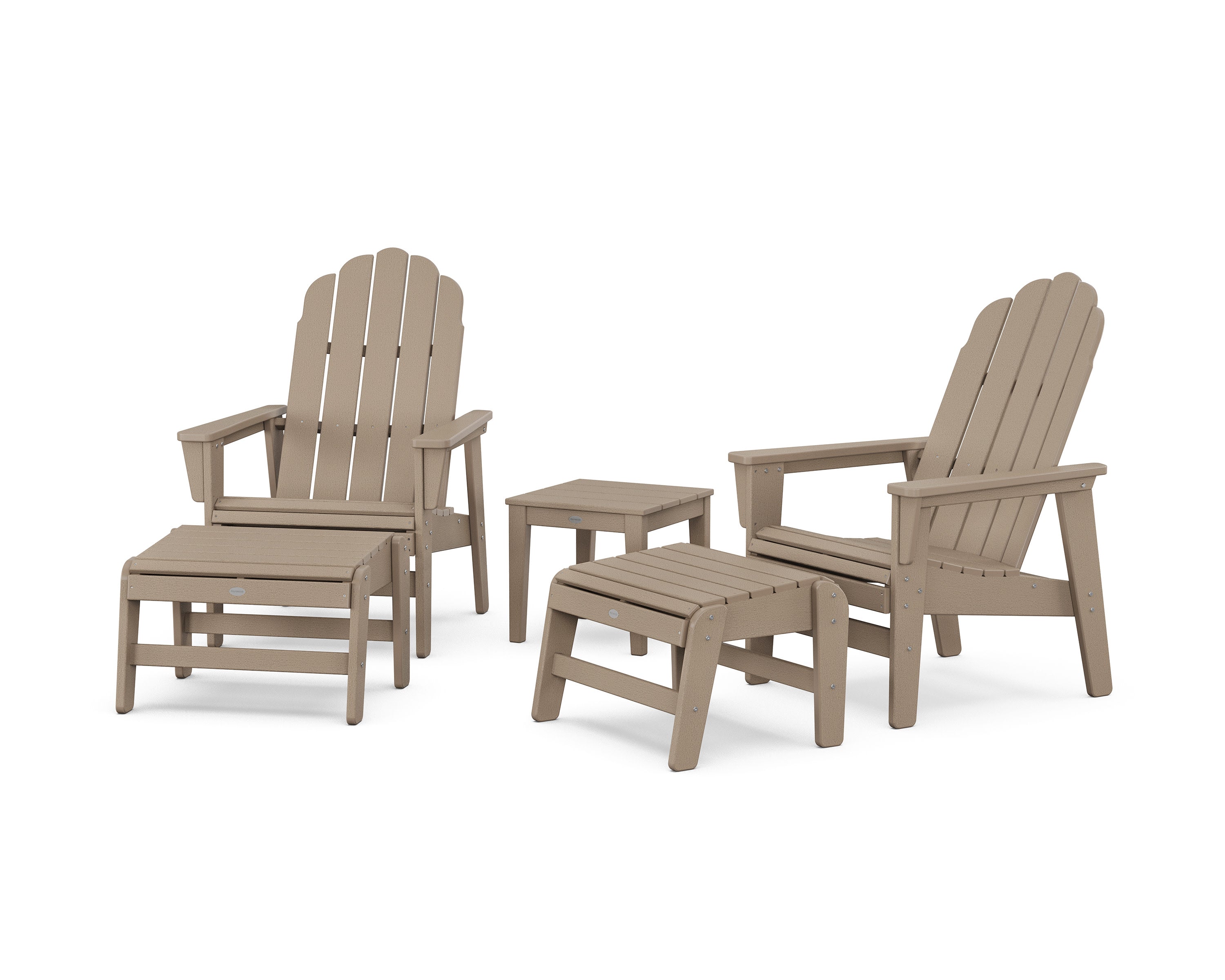 5-Piece Vineyard Grand Upright Adirondack Set with Ottomans and Side Table in Vintage Sahara