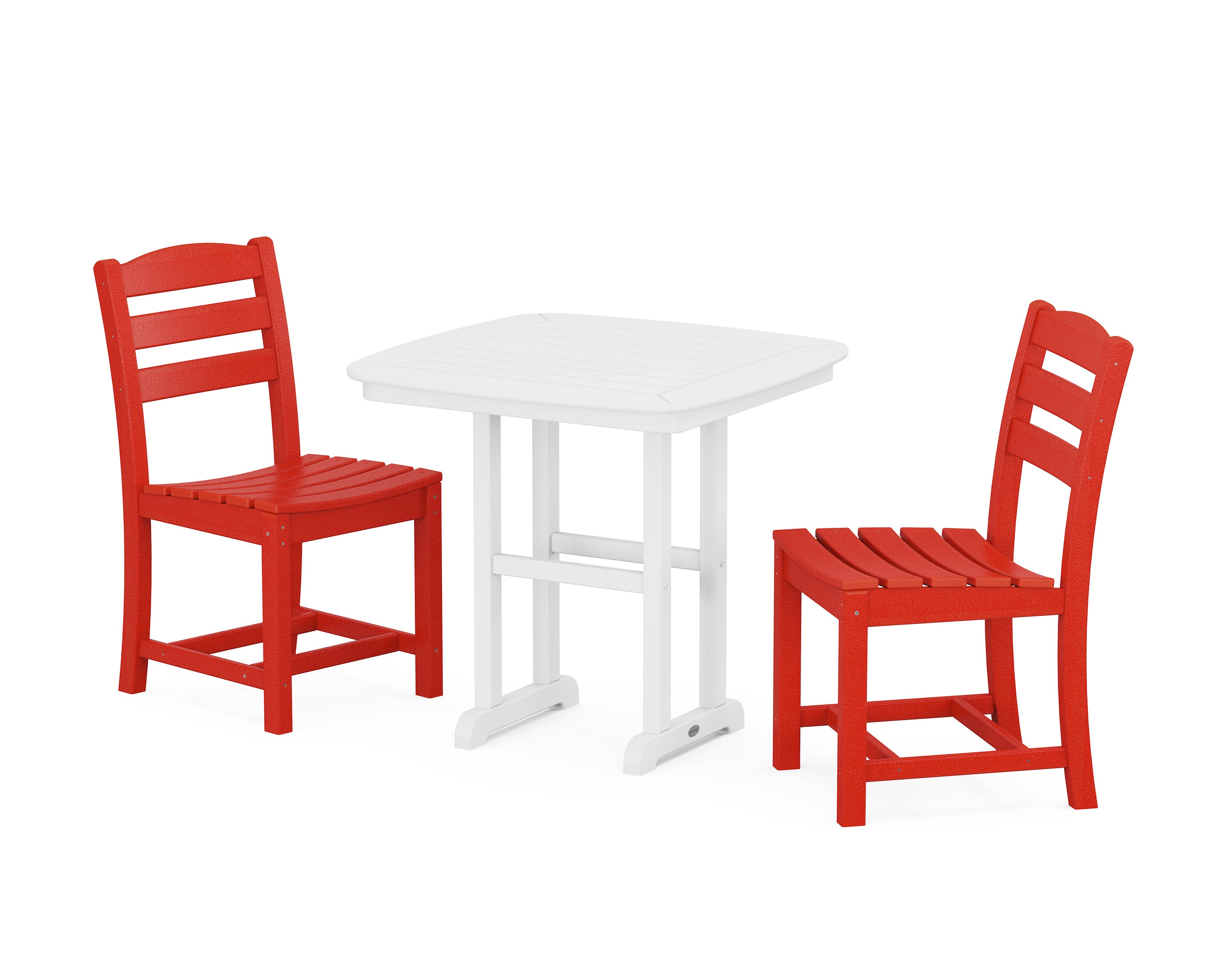 La Casa Caf Side Chair 3-Piece Dining Set in Sunset Red / White