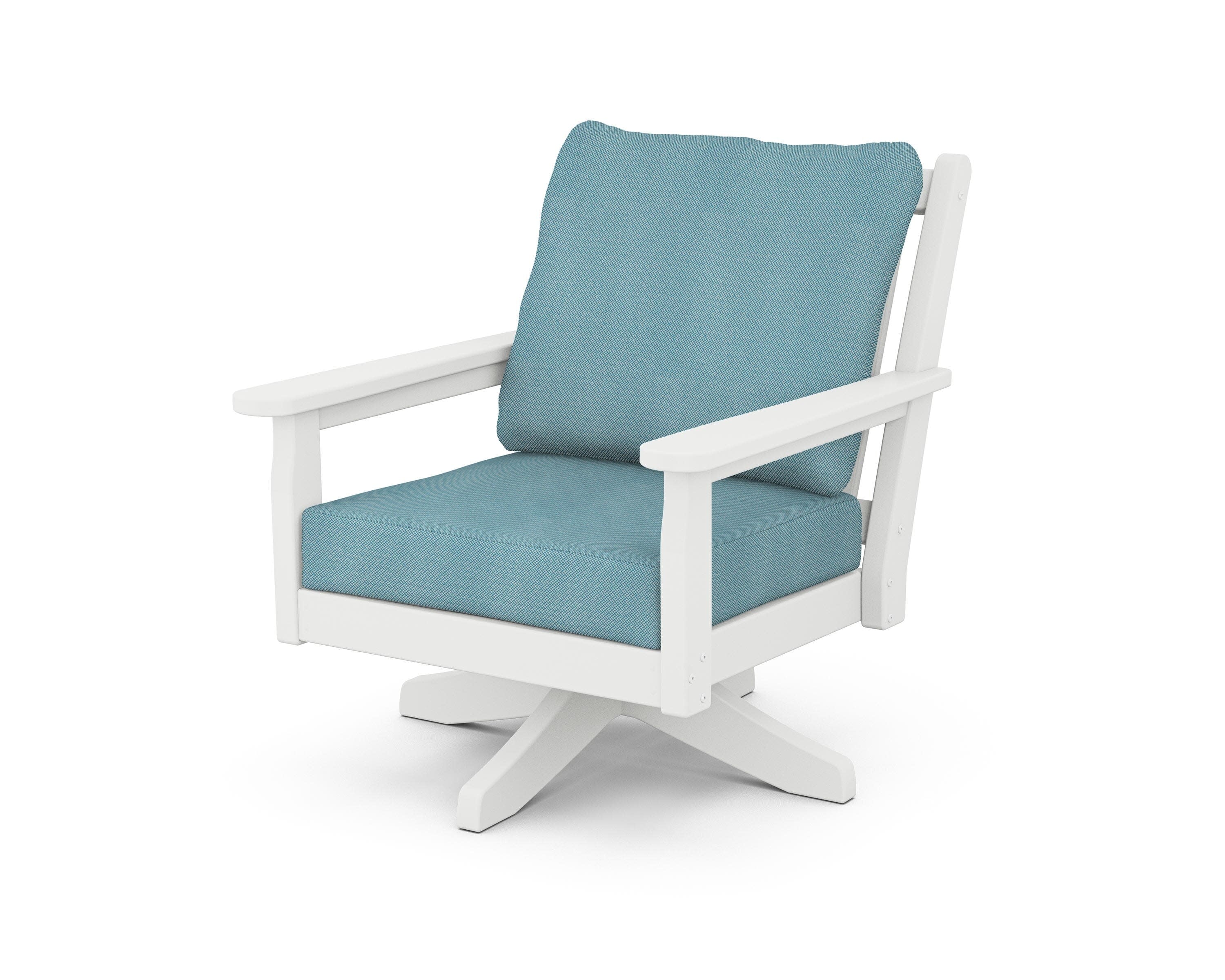 Chippendale Deep Seating Swivel Chair in White / Lattice Sky Blue