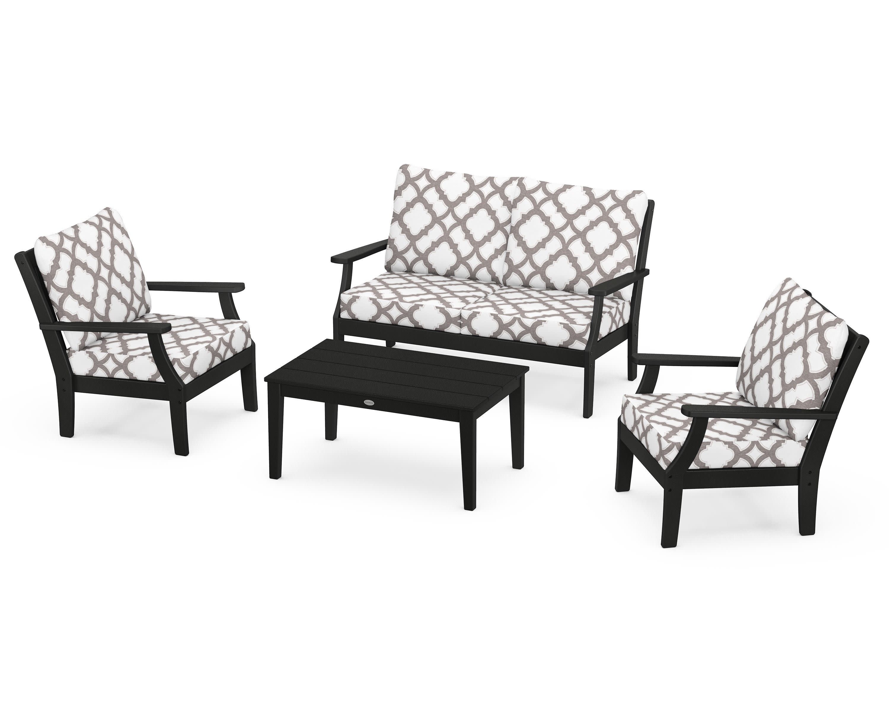 Braxton 4-Piece Deep Seating Chair Set in Black / Trellis Grey Mist