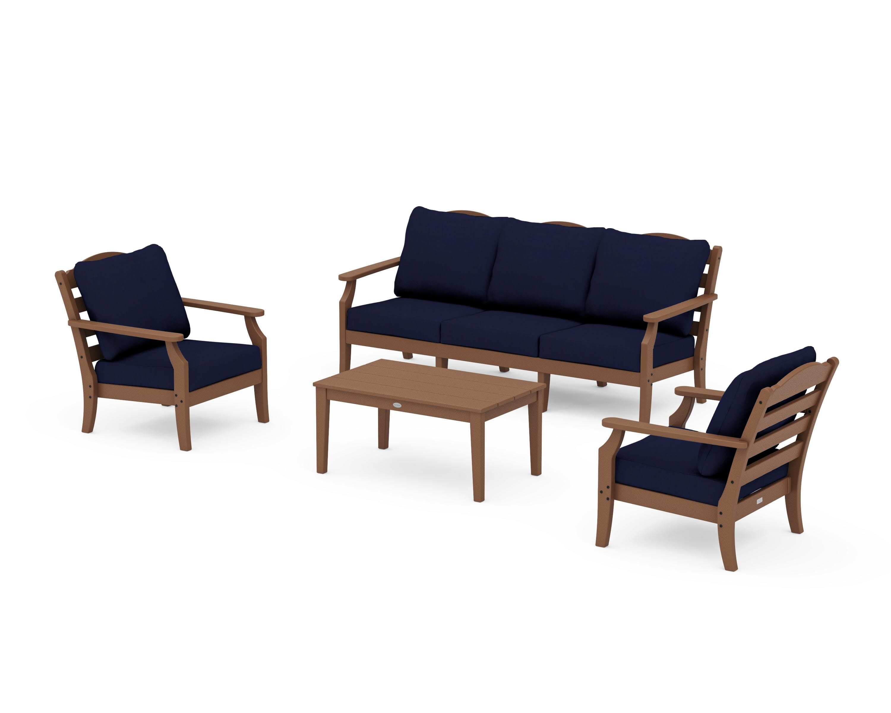 Savannah 4-Piece Deep Seating Set with Sofa in Teak / Navy