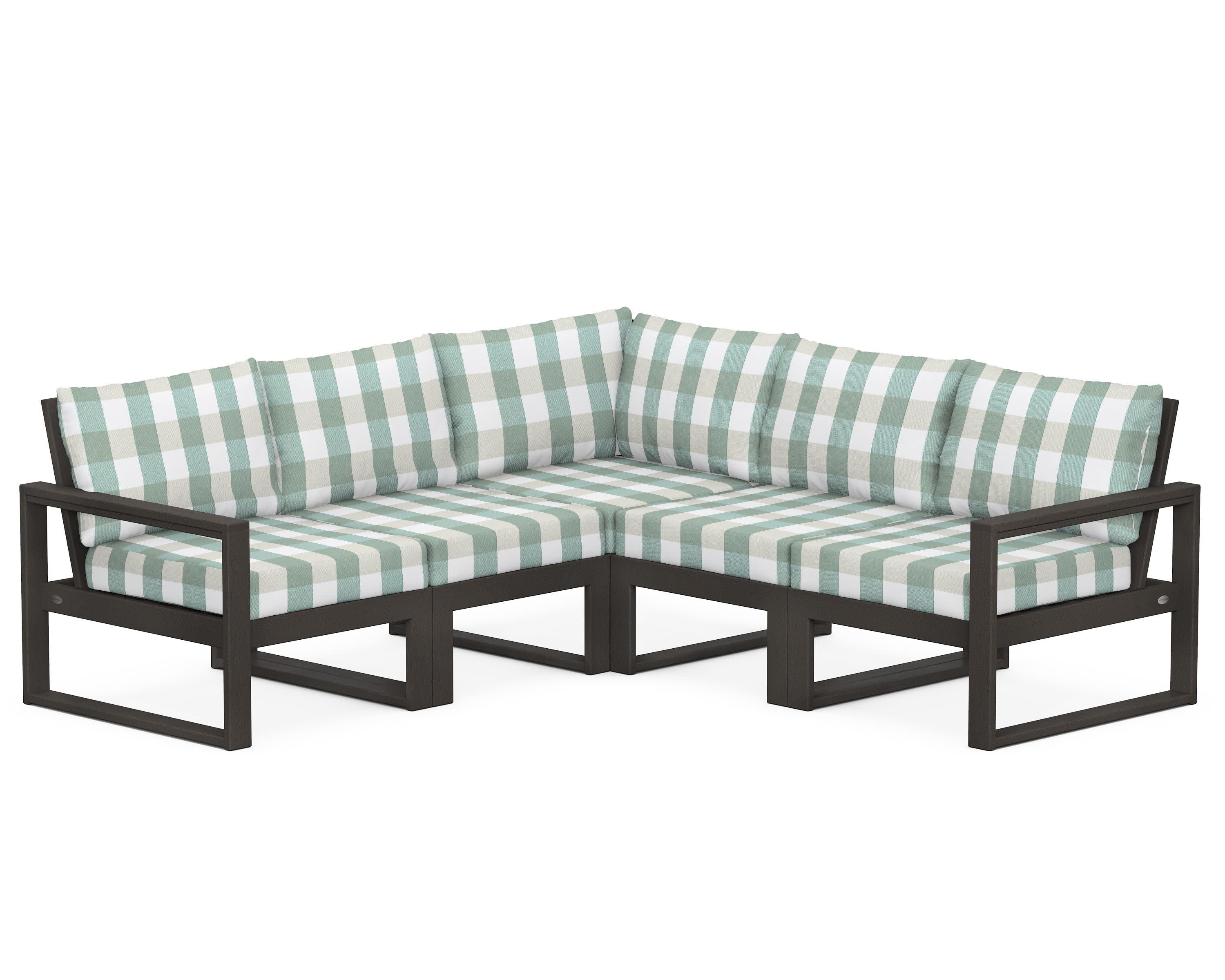 EDGE 5-Piece Modular Deep Seating Set in Vintage Coffee / Buffalo Plaid Glacier Spa