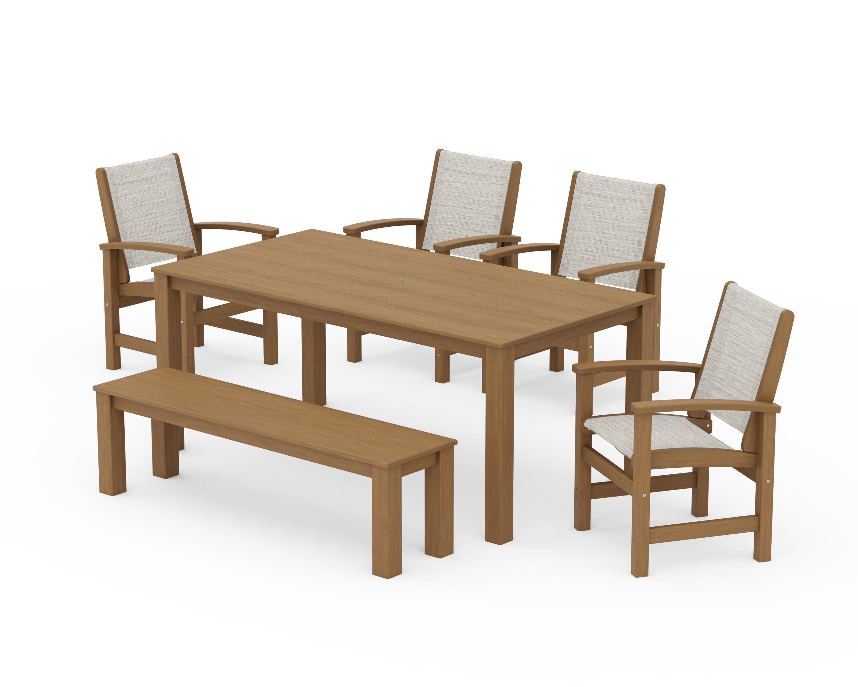 Coastal 6-Piece Parsons Dining Set with Bench in Natural / Birch Sling