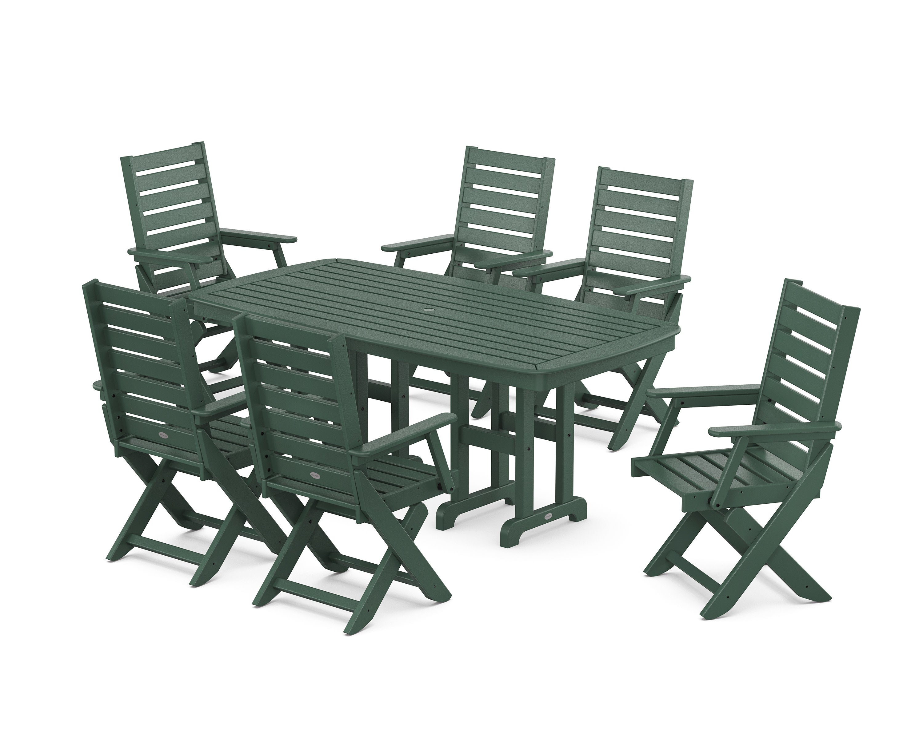 Captain Folding Chair 7-Piece Dining Set in Green