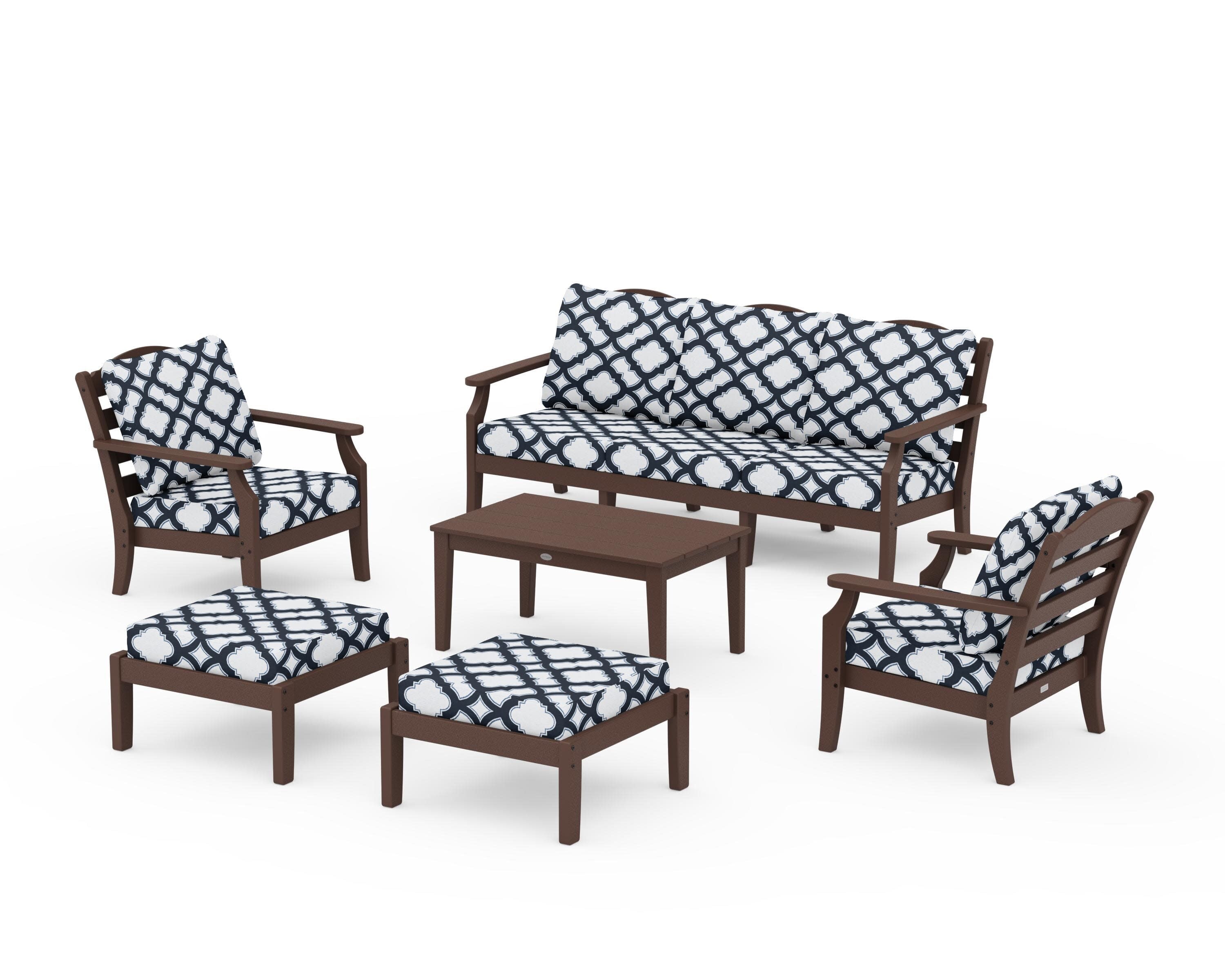 Savannah 6-Piece Lounge Sofa Set in Mahogany / Trellis Marine Indigo