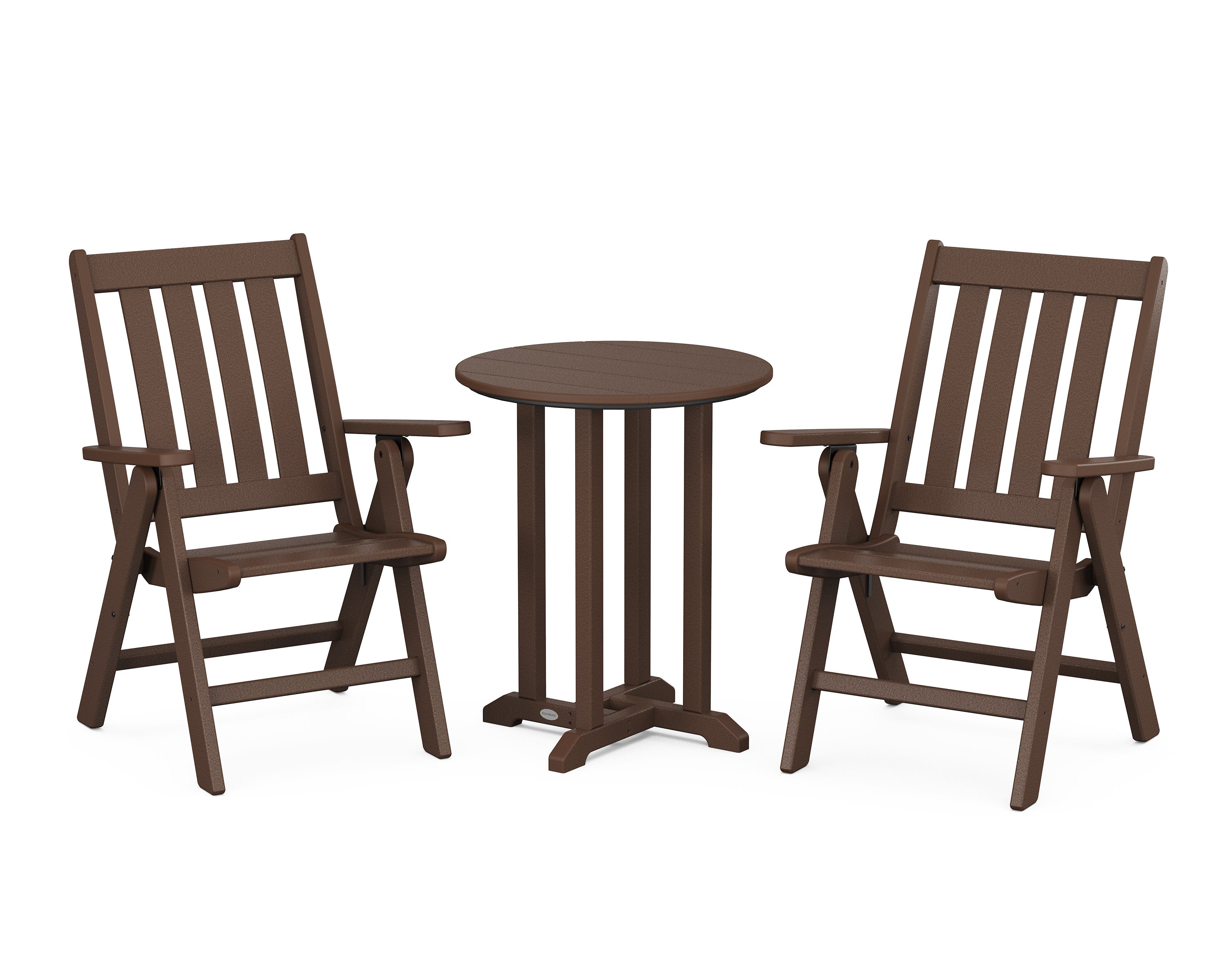 Vineyard Folding Chair 3-Piece Round Bistro Dining Set in Mahogany