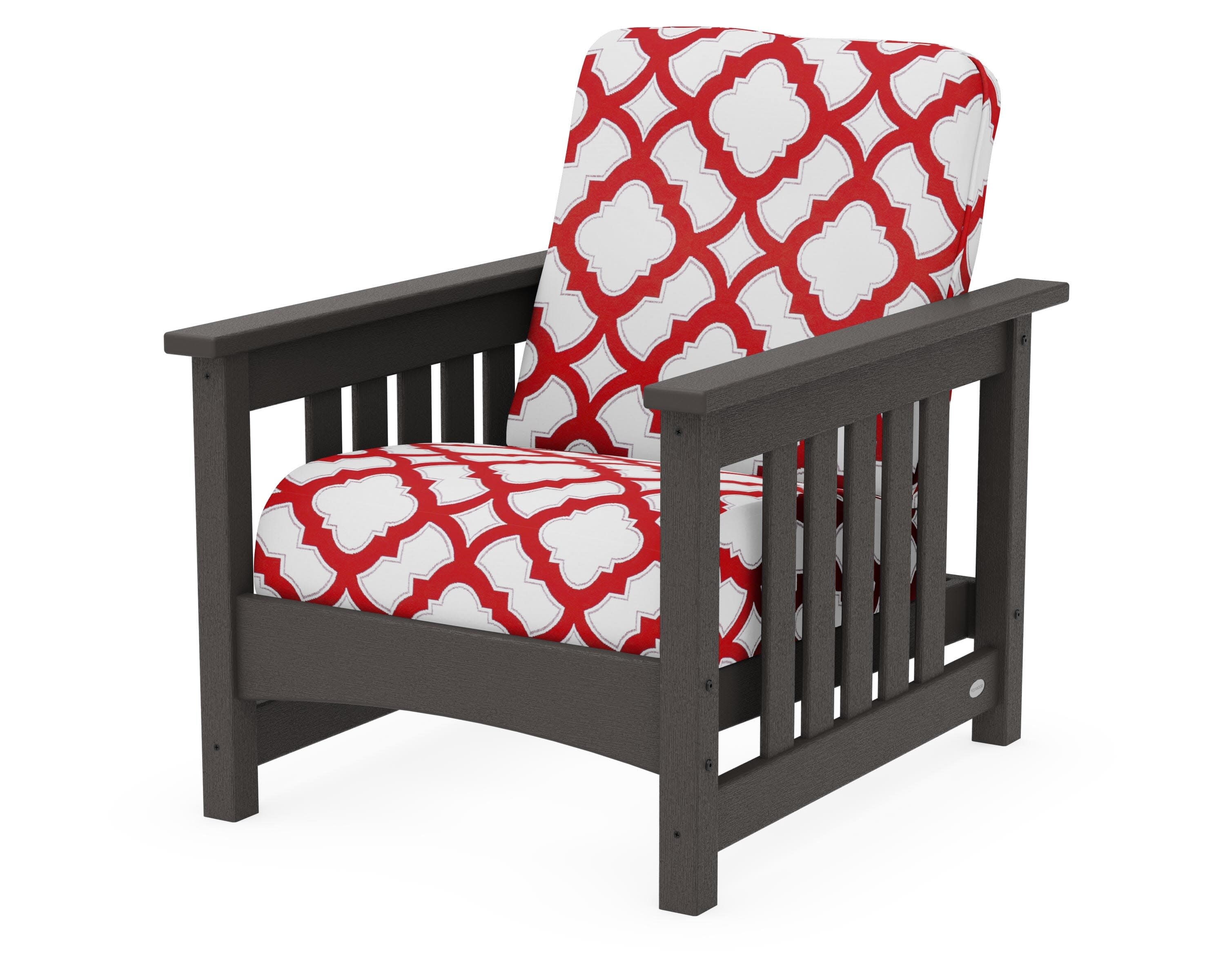 Club Mission Chair in Vintage Coffee / Trellis Crimson