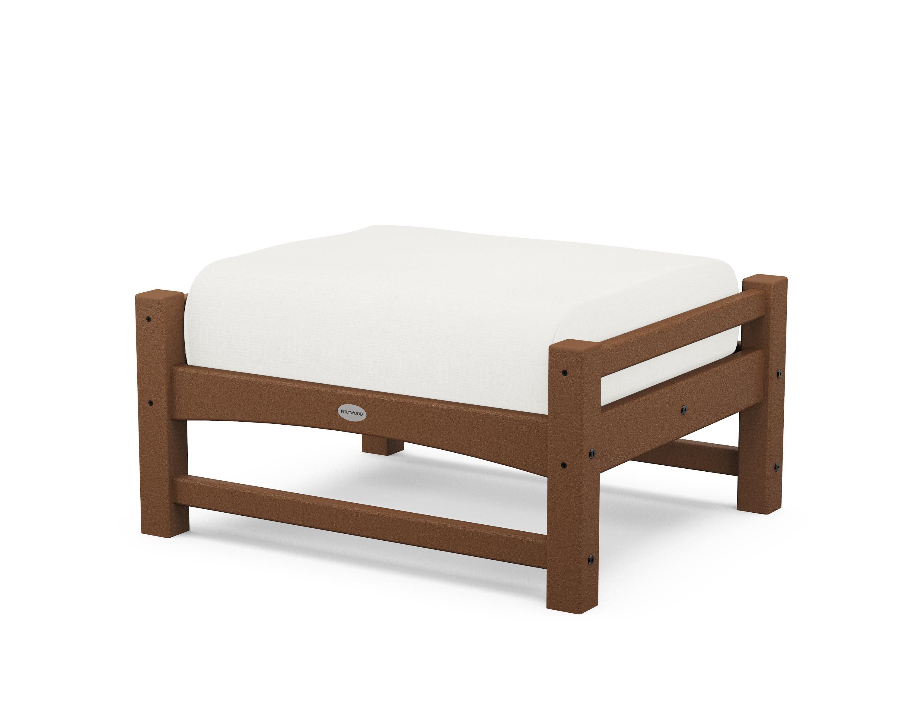 Club Ottoman in Teak / Natural Linen