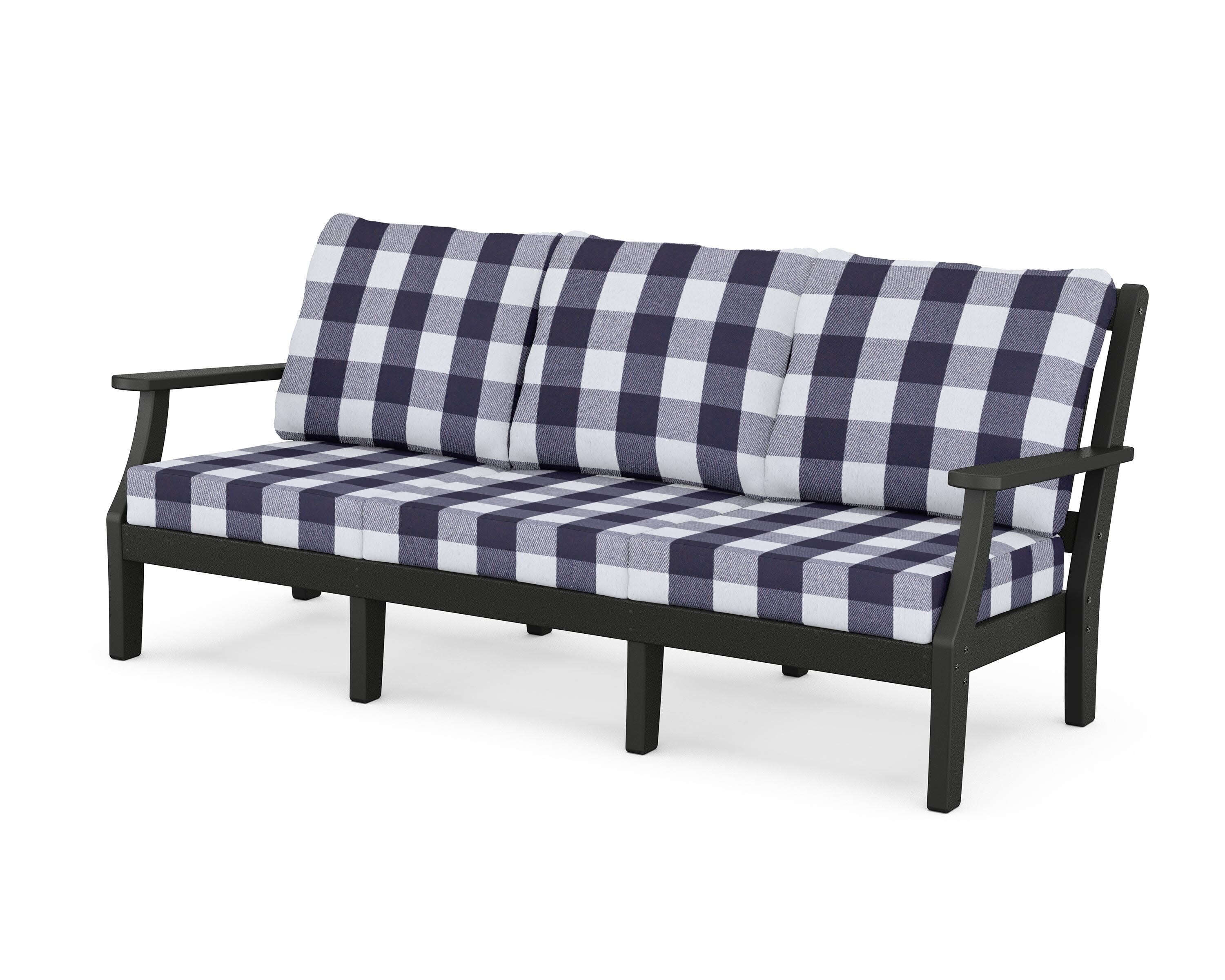 Chinoiserie Deep Seating Sofa in Black / Buffalo Plaid Navy